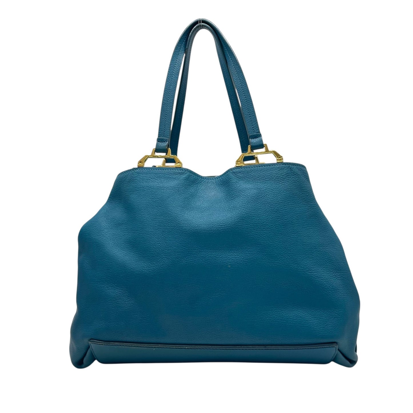 miumiu ミュウミュウ トートバッグ 青 ブルー 本革 レザー シボ革 大容量 肩掛け可能 A4収納 ゴールド金具 ポーチ付き レディース C4