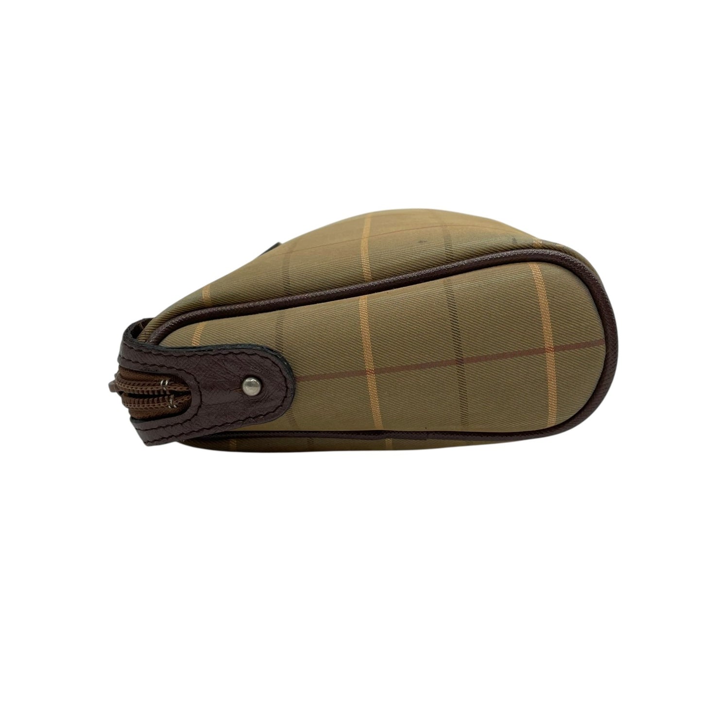 Burberry バーバリー クラッチバッグ セカンドバッグ ポーチ カーキ ブラウン ブラウン金具 キャンバス レザー ファスナー開閉 チェック柄 ホースロゴ メンズ レディース ヴィンテージ U4