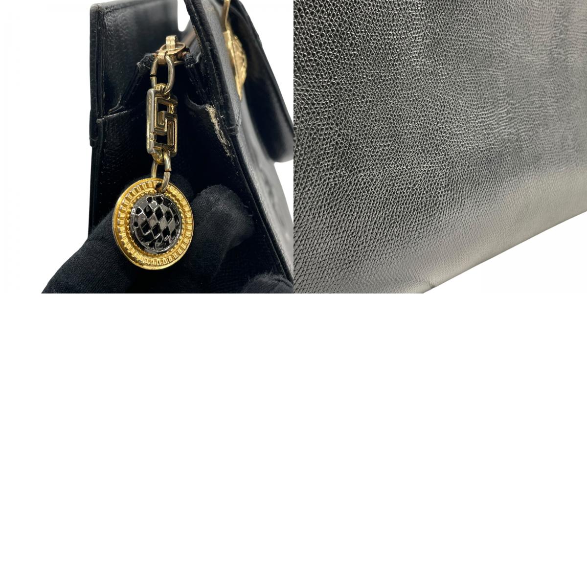 Authentic GIANNI VERSACE Black Sunburst Embossed Leather Handbag Gold Hardware Vintage Archive Women