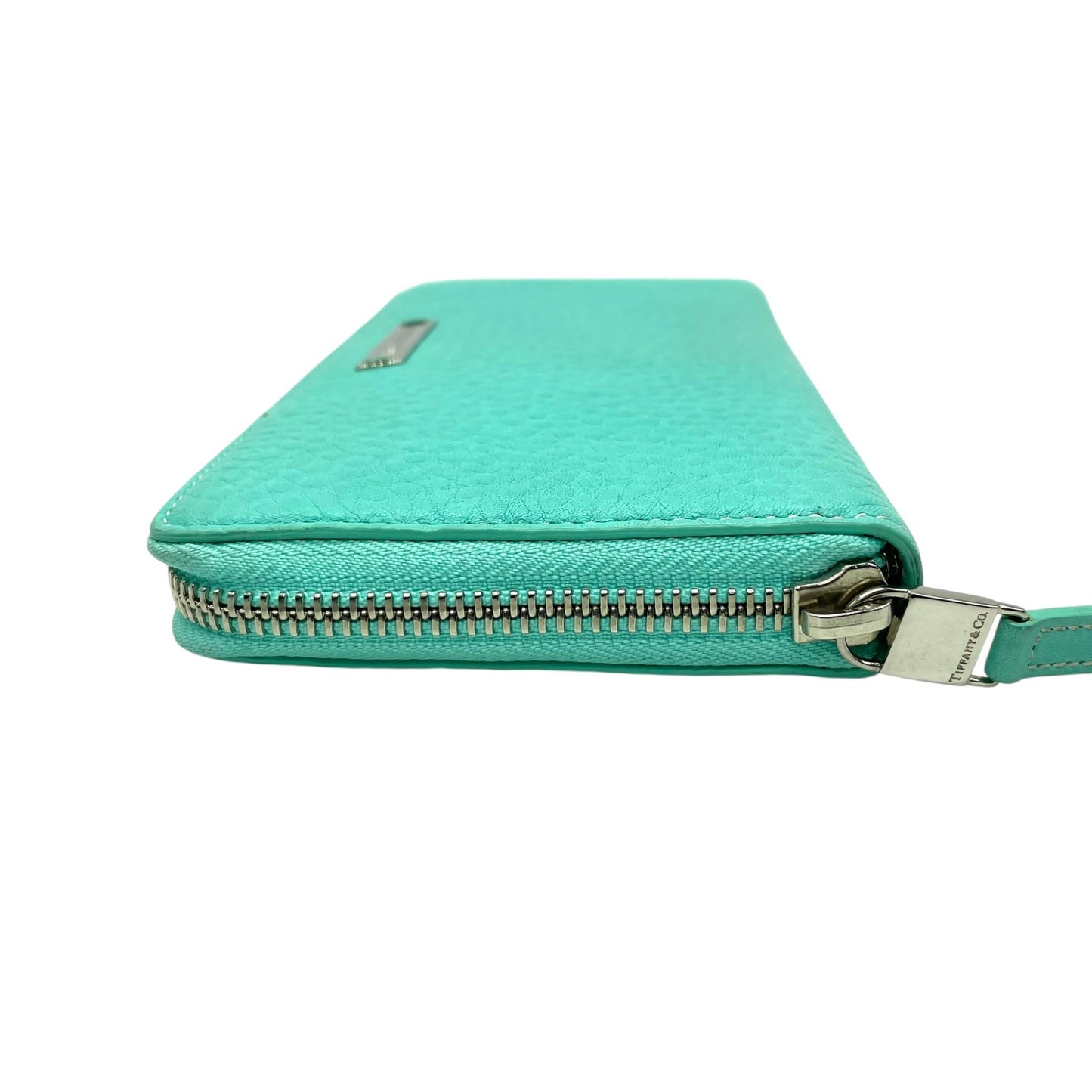 Authentic Tiffany & Co. Long Wallet Round Zipper Leather Silver Hardware with Box