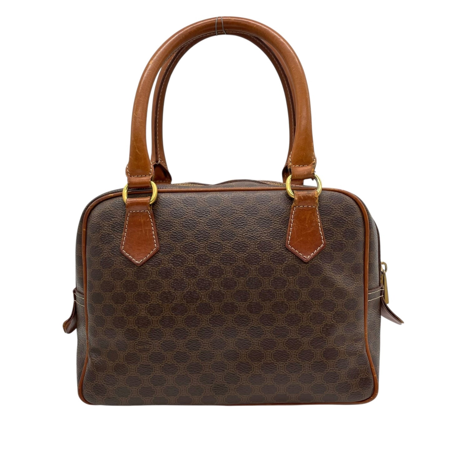 CELINE セリーヌ マカダム 2WAY ハンドバッグ ショルダーバッグ PVC レザー 茶 ブラウン ゴールド金具 斜め掛け可 レディース ヴィンテージ D3