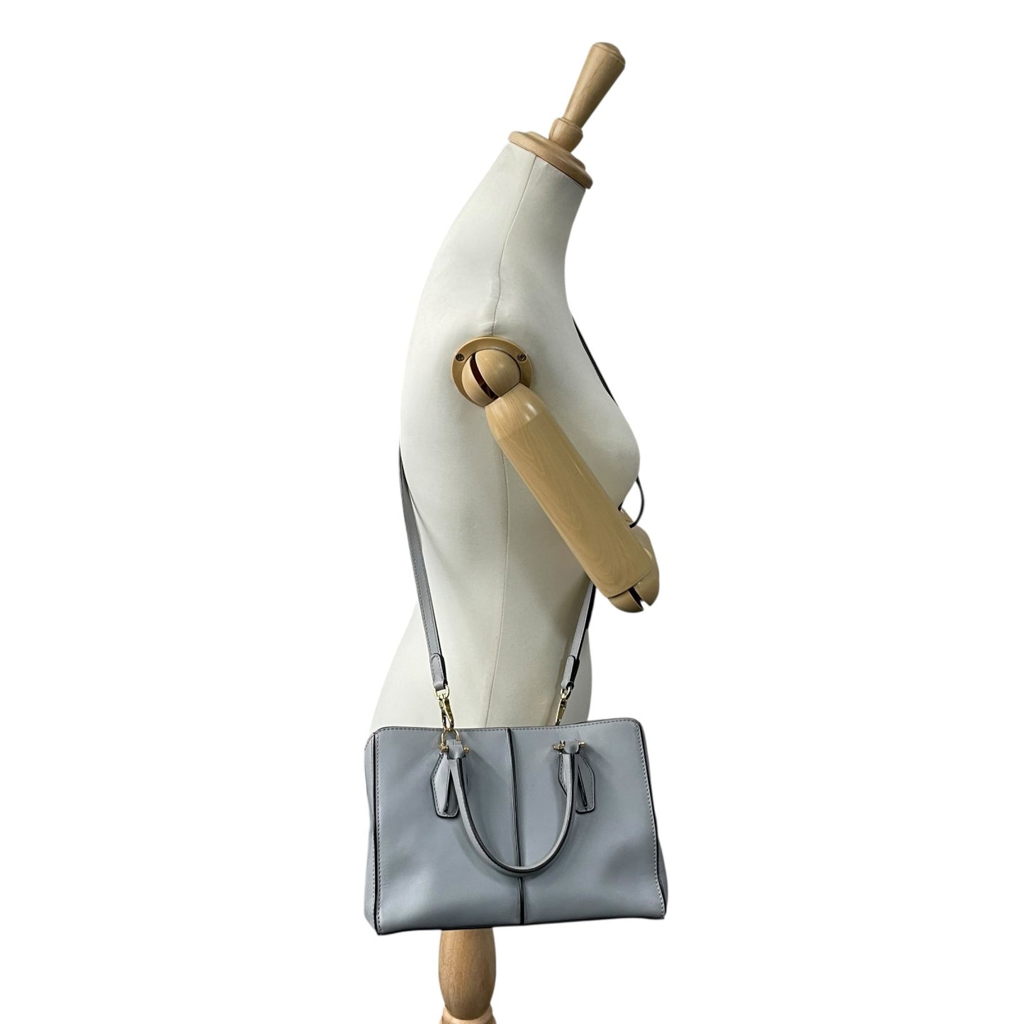 極美品 トッズ TOD'S Dキューブ スモール Dバッグ 2WAY ハンドバッグ ショルダーバッグ ミニボストン 肩掛け 斜め掛け グレーブルー 青 グレー 本革 レザー レディース A