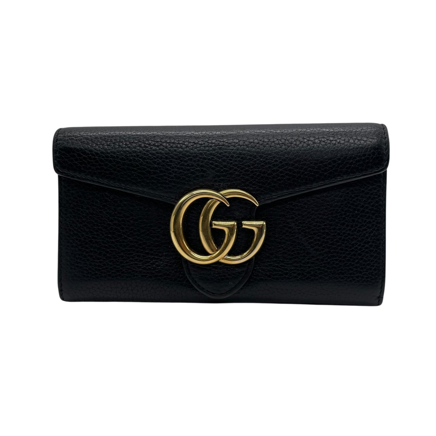 GUCCI グッチ GGマーモント 長財布 レザー 黒 ブラック ゴールド金具 箱付き レディース W2
