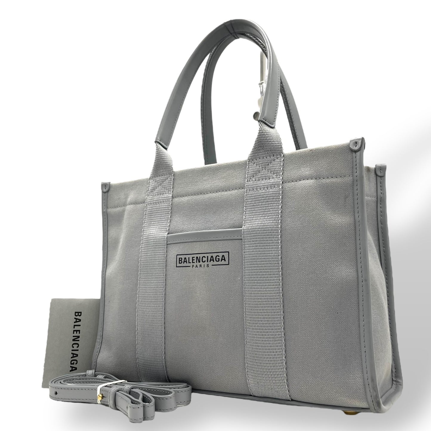 BALENCIAGA バレンシアガ ハードウェア スモール トートバッグ 2way ショルダーバッグ グレー キャンバス レザー ゴールド金具 ロゴ 671402 斜め掛け可 レディース B