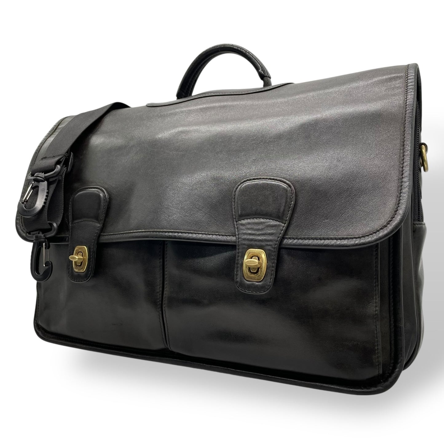 希少 COACH オールドコーチ ヴィンテージ ビジネスバッグ ブリーフケース ハンドバッグ 黒 ブラック ゴールド金具 ターンロック レザー 2WAY ダブルポケット 書類鞄 オールレザー E