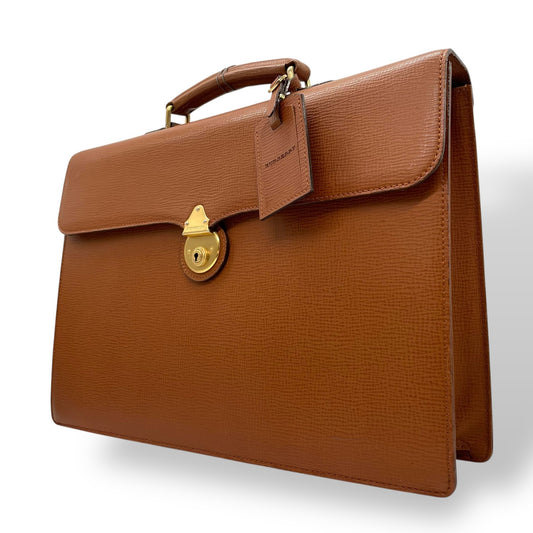 Authentic BURBERRY Leather Briefcase Business Bag Brown Gold Hardware