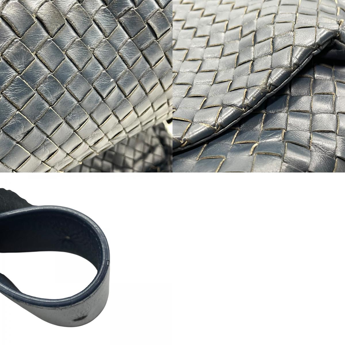 Authentic BOTTEGA VENETA Intrecciato Leather Shoulder Messenger Bag Navy Unisex