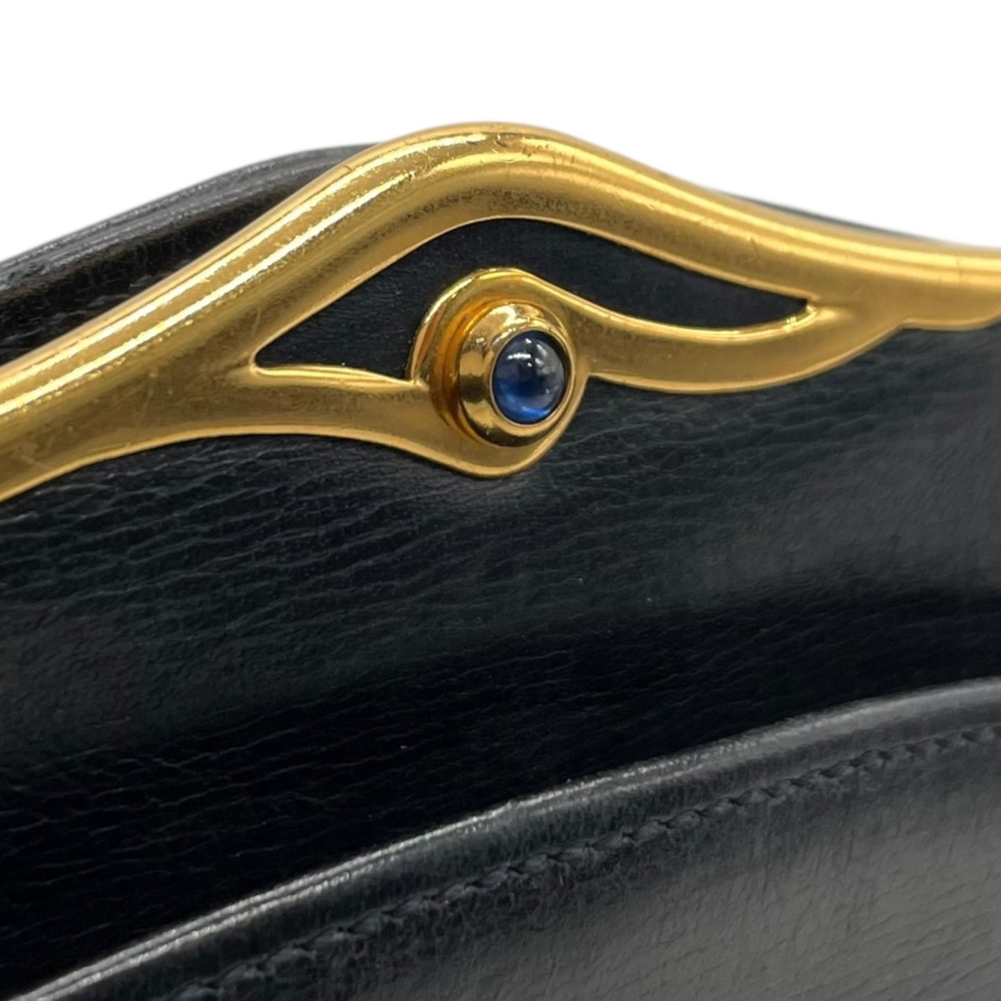 希少 ヴィンテージ Cartier カルティエ サファイアライン チェーンショルダーバッグ 黒 ブラック レザー ゴールドチェーン クロスボディ ダブルチェーン 完売 人気 K10