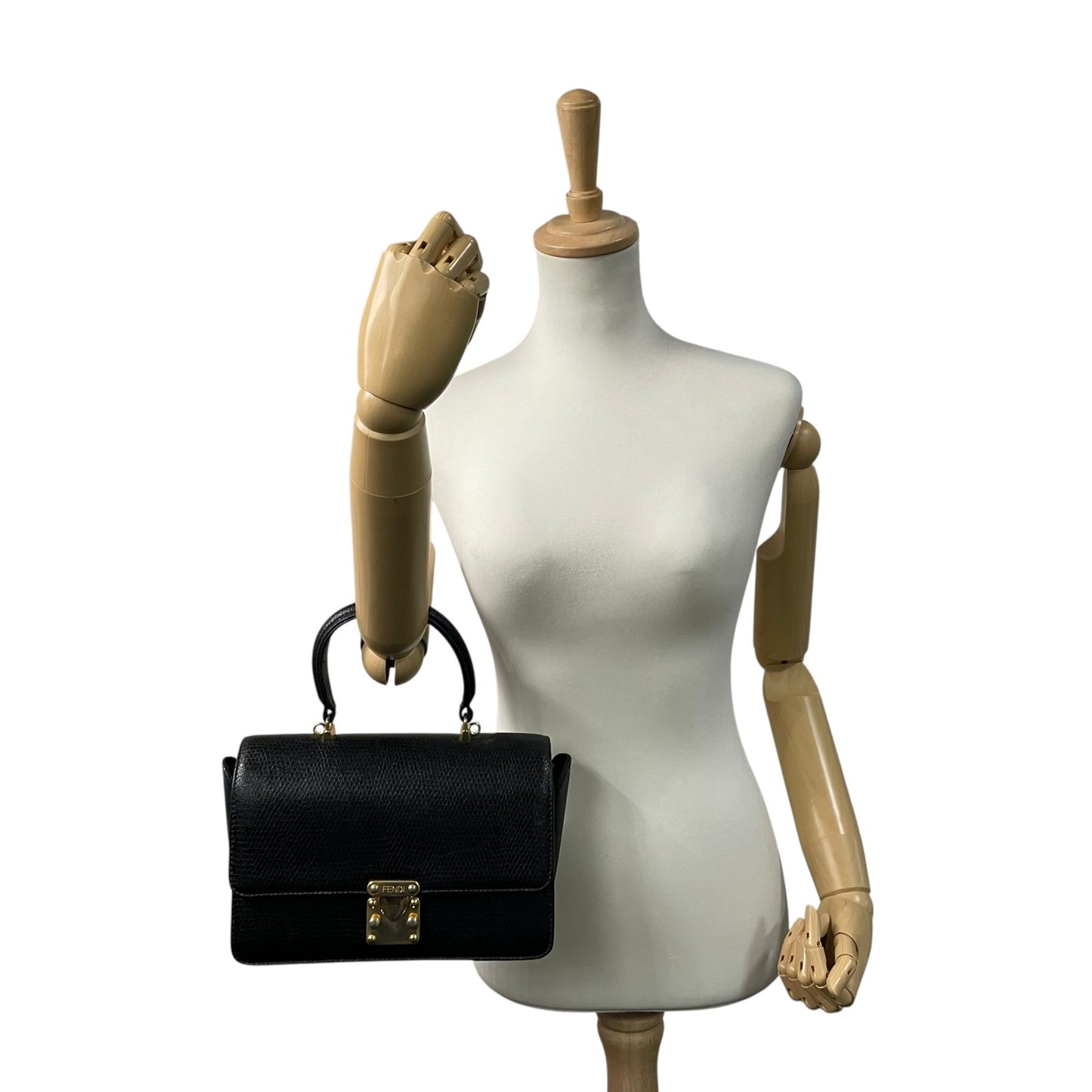 FENDI フェンディ ハンドバッグ 2way ショルダーバッグ 黒 ブラック レザー ゴールド金具 FF ロゴ ヴィンテージ 本革 トップハンドル Fendi Handbag Shoulder Bag Vintage D