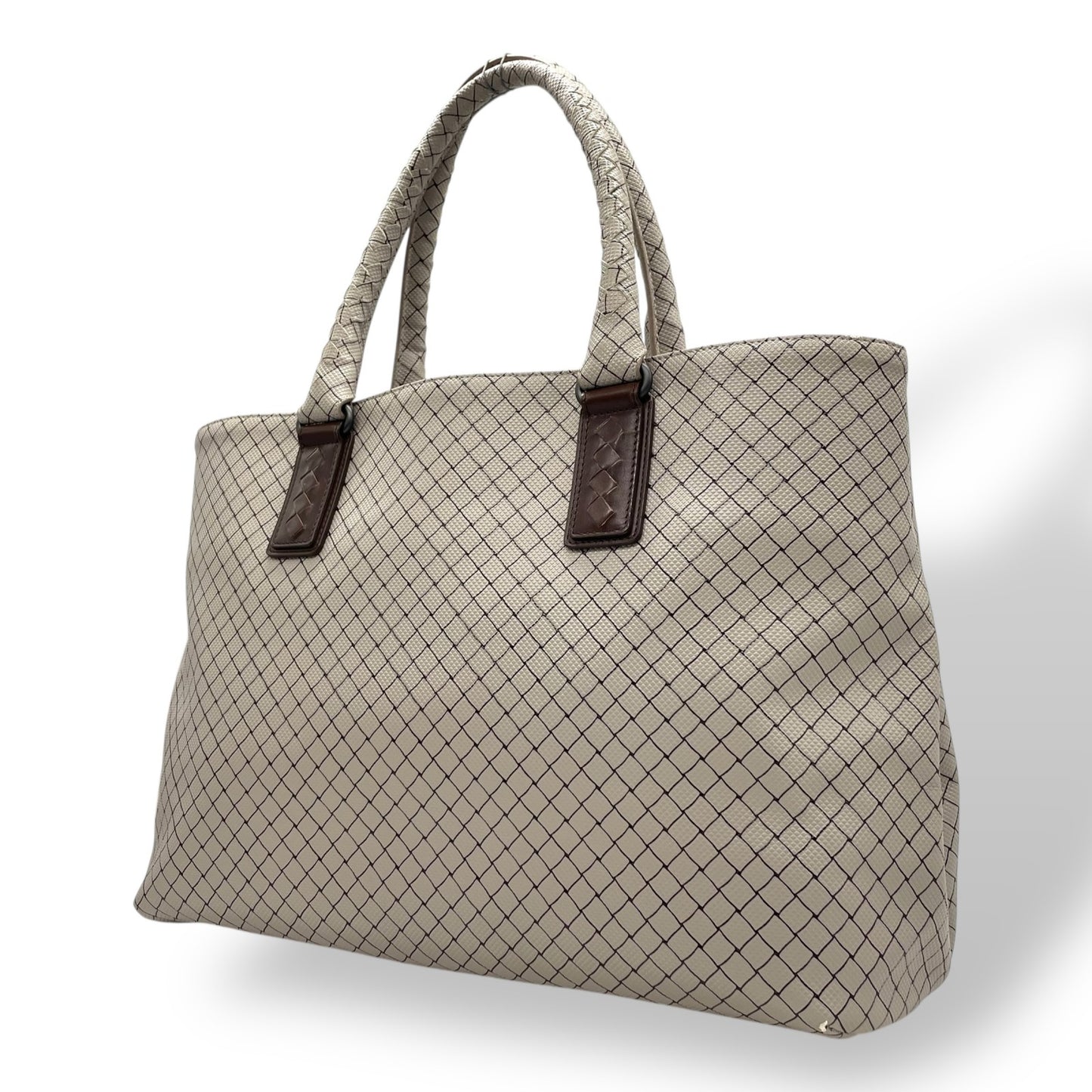 BOTTEGA VENETA ボッテガヴェネタ マルコポーロ イントレッチオジェット トートバッグ ハンドバッグ グレー ブラウン PVC ブラック金具 メンズ レディース 手提げ A