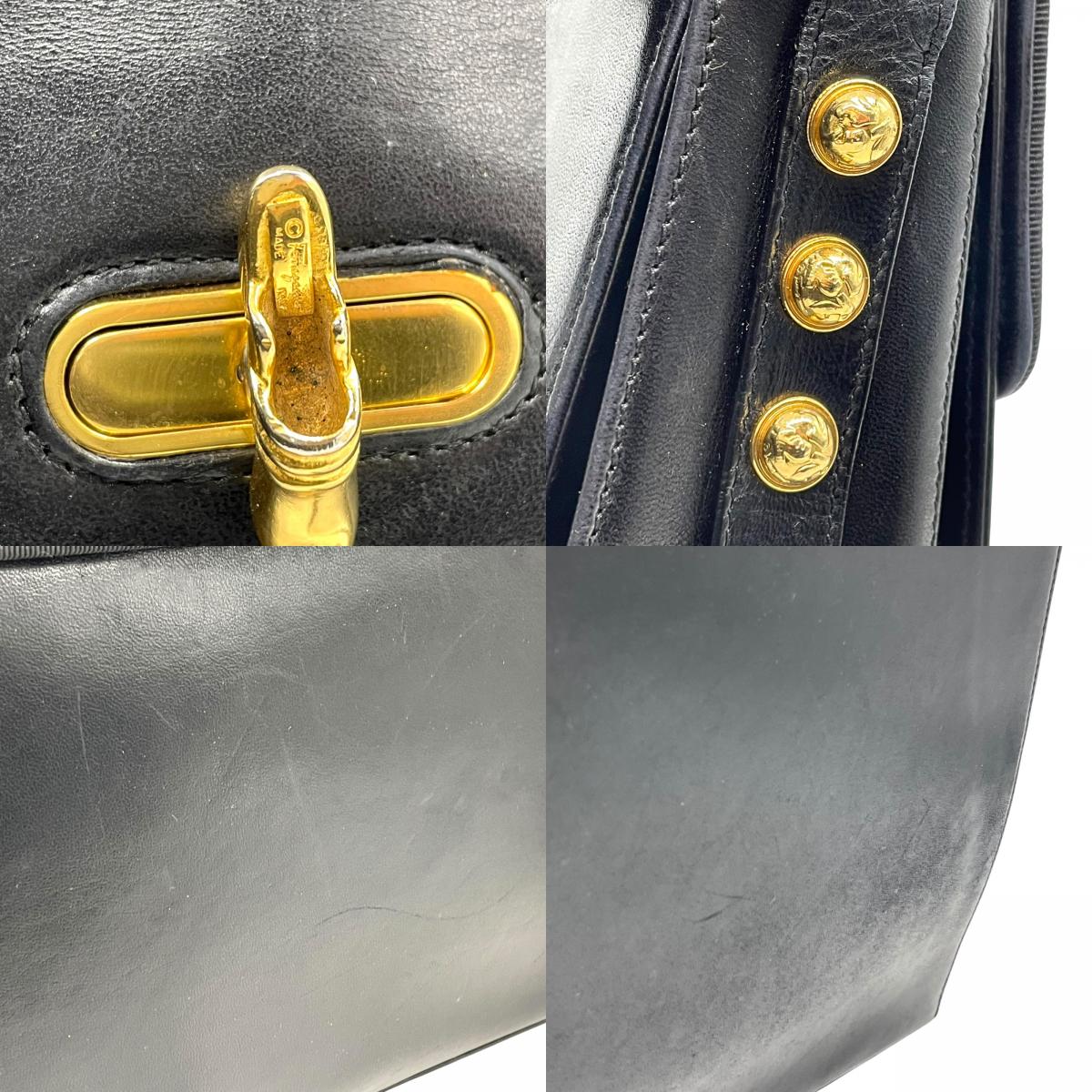 Salvatore Ferragamo フェラガモ ショルダーバッグ ブラック レザー ゴールド金具 斜め掛け可 ヴィンテージ レディース B