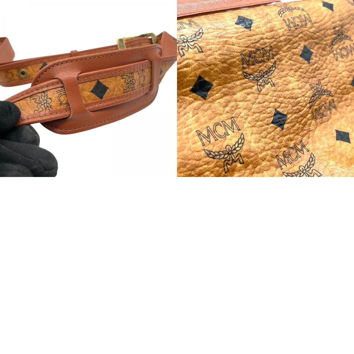 MCM エムシーエム ショルダーバッグ メッセンジャーバッグ ヴィセトス PVC レザー ブラウン 茶色 ゴールド金具 総柄 クロスボディ 斜め掛け ユニセックス K8