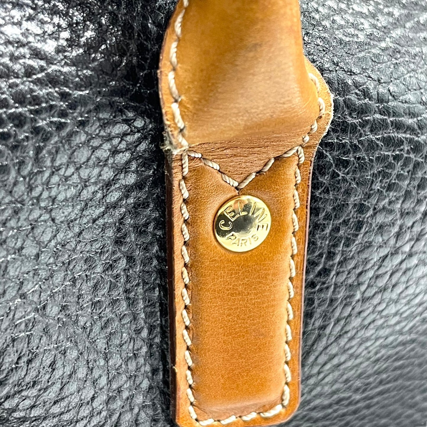 セリーヌ CELINE レザーハンドバッグ ブラック×ブラウン 黒 茶色 ゴールド金具 金金具 ボストンバッグ型 ヴィンテージ K5