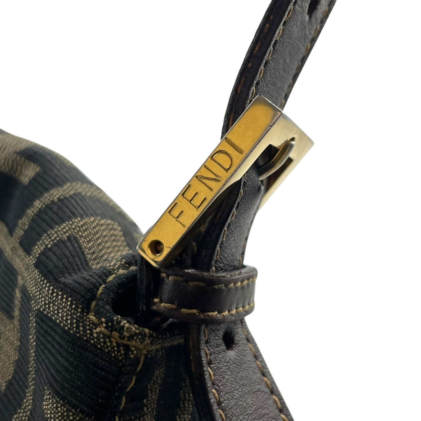 美品 フェンディ FENDI マンマバケット ショルダーバッグ ズッカ柄 ブラウン 茶色 キャンバス×レザー FFロゴ金具 金金具 ビンテージ レディース C7