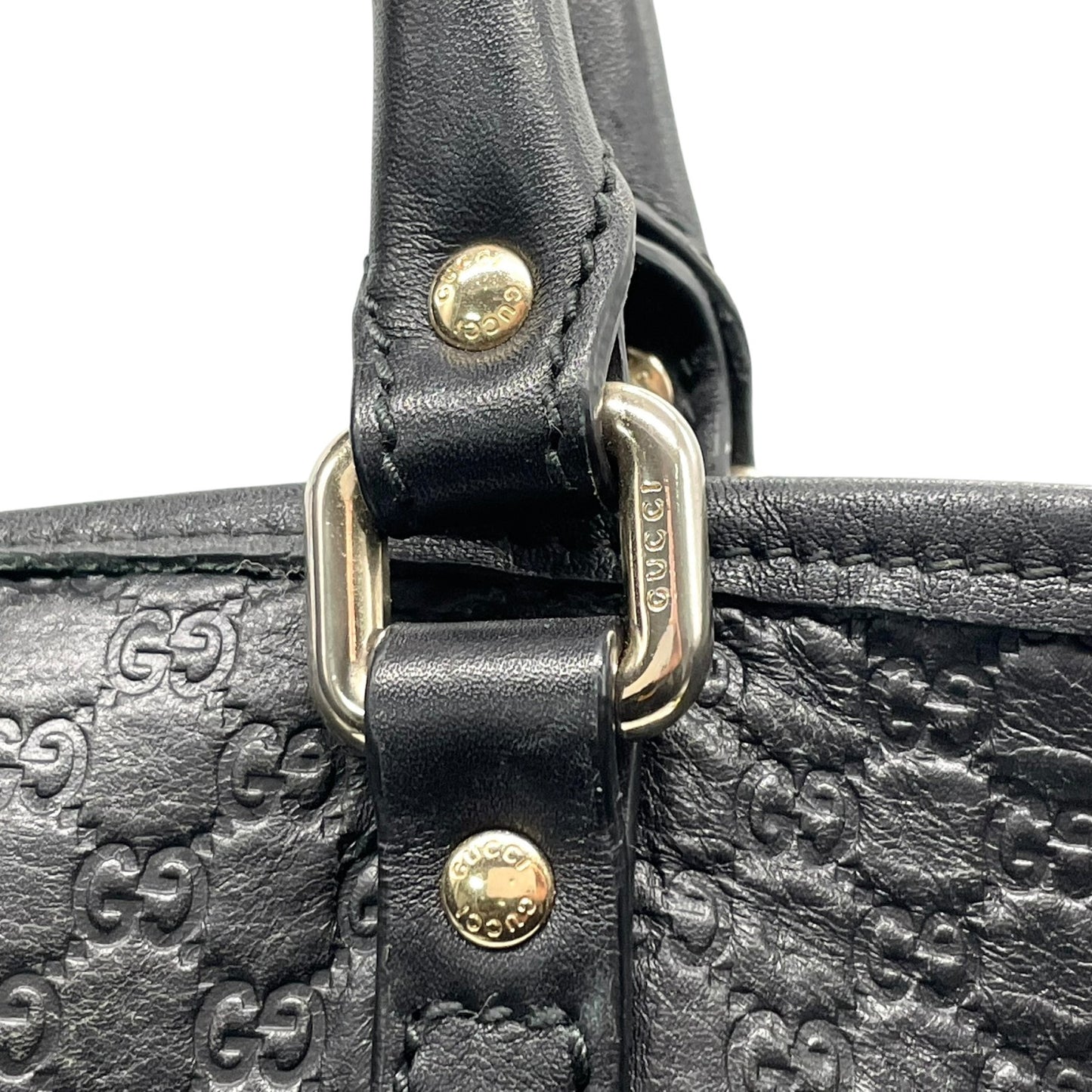 美品 GUCCI グッチ マイクログッチシマ トートバッグ 449648 黒 ブラック レザー ゴールド金具 肩掛け可 A4収納可 メンズ レディース E