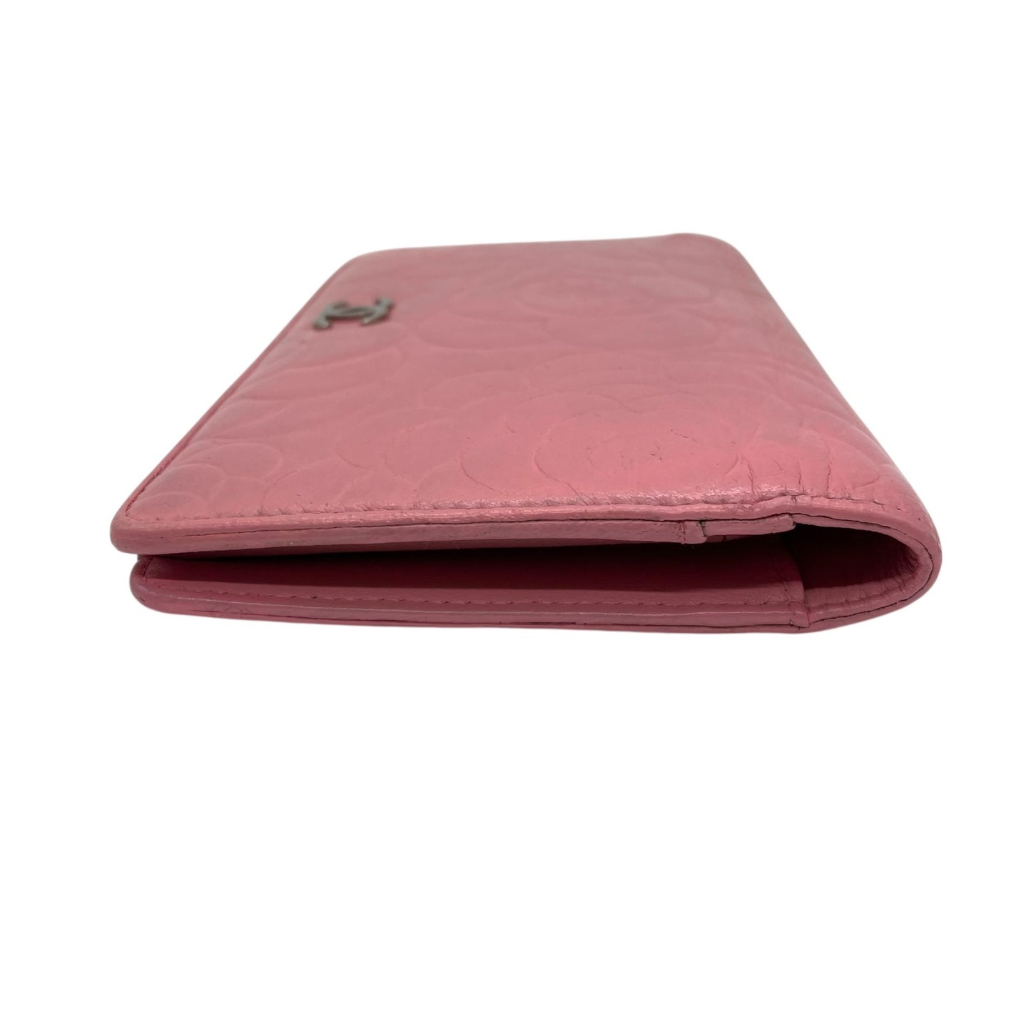 シャネル CHANEL カメリア ラムスキン 長財布 ウォレット ピンク ココマーク シルバー エンボス レディース W4