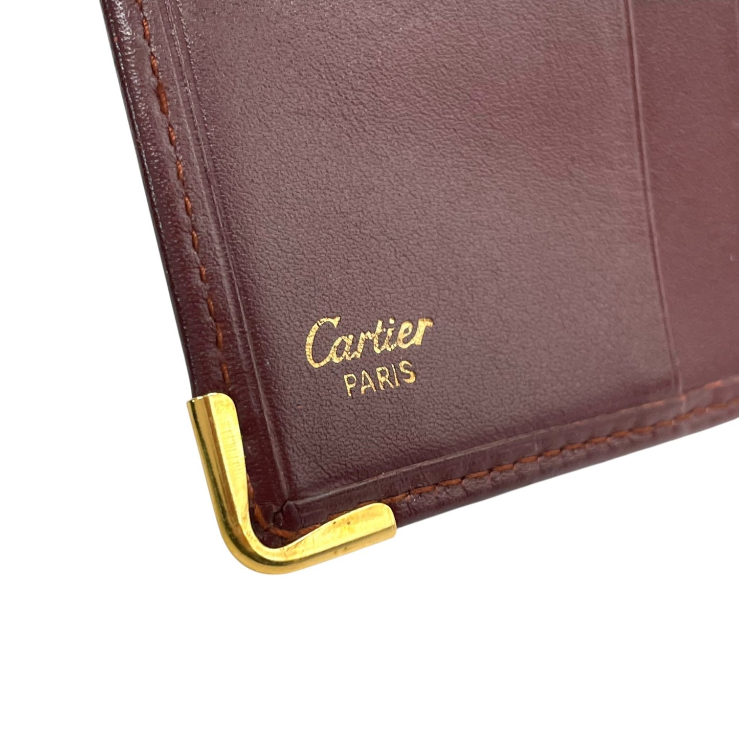 美品 カルティエ Cartier マストライン 二つ折り財布 ボルドー 赤 ワインレッド レザー ゴールド金具 ヴィンテージ メンズ レディース M5
