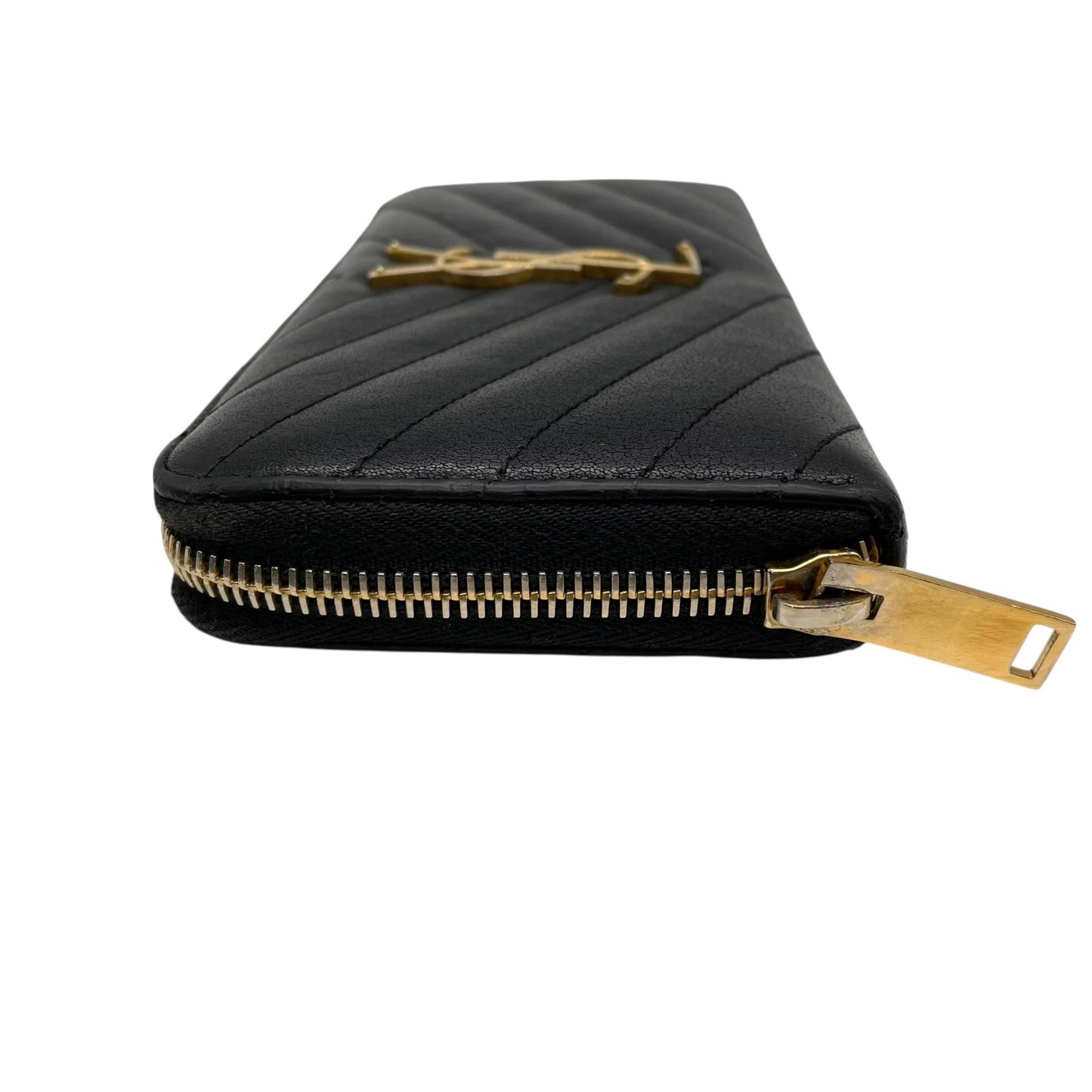 美品 SAINT LAURENT PARIS サンローラン パリ モノグラム Vステッチ ラウンドファスナー 長財布 キャビアスキン レザー ブラック 黒 YSLロゴ 箱あり 高級 w5