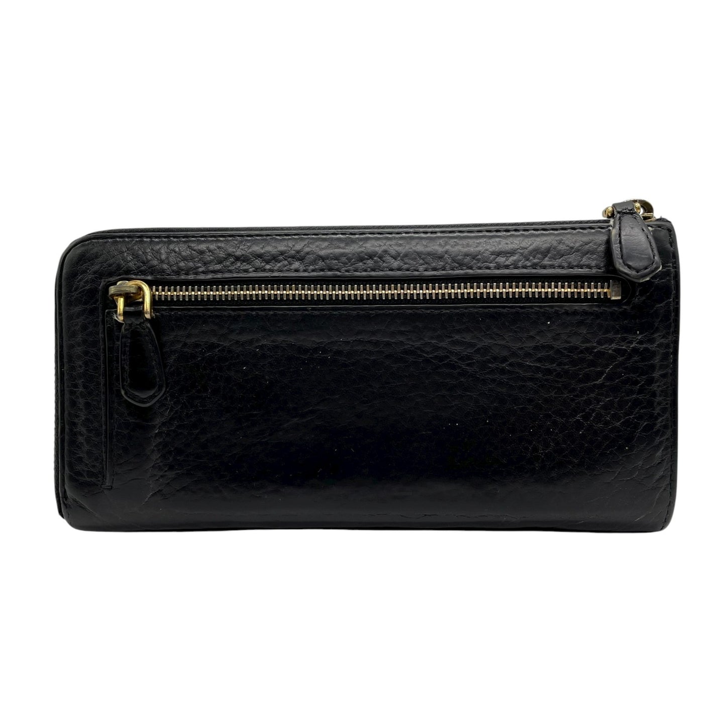 プラダ PRADA レザー ラウンドファスナー 長財布 黒 ブラック 金金具 ゴールドロゴ L字ファスナー 本革 ジップアラウンドウォレット M5