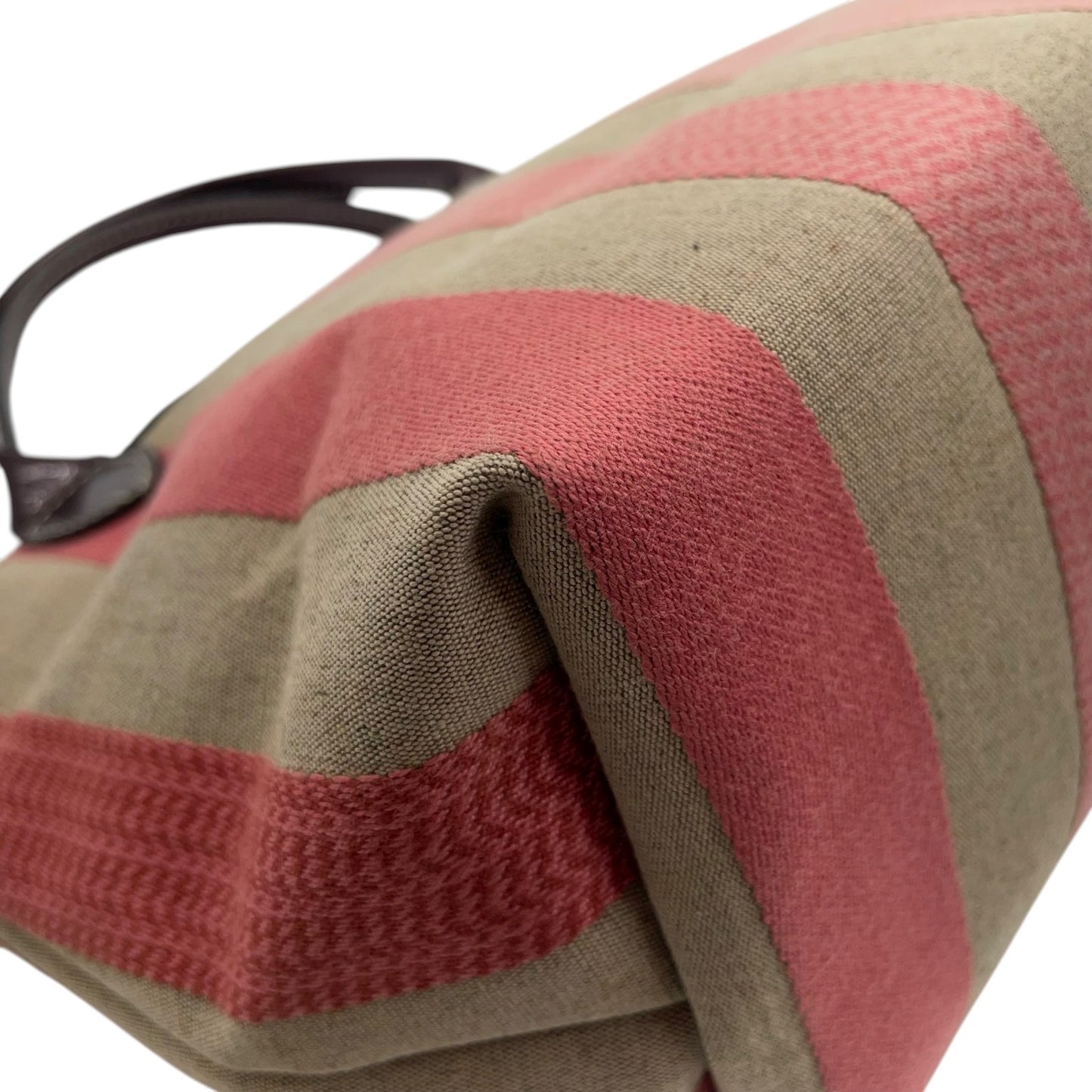 美品 ロンシャン LONGCHAMP ルプリアージュ ハンドバッグ トートバッグ マルチカラー ストライプ ベージュ ピンク キャンバス×レザー U2