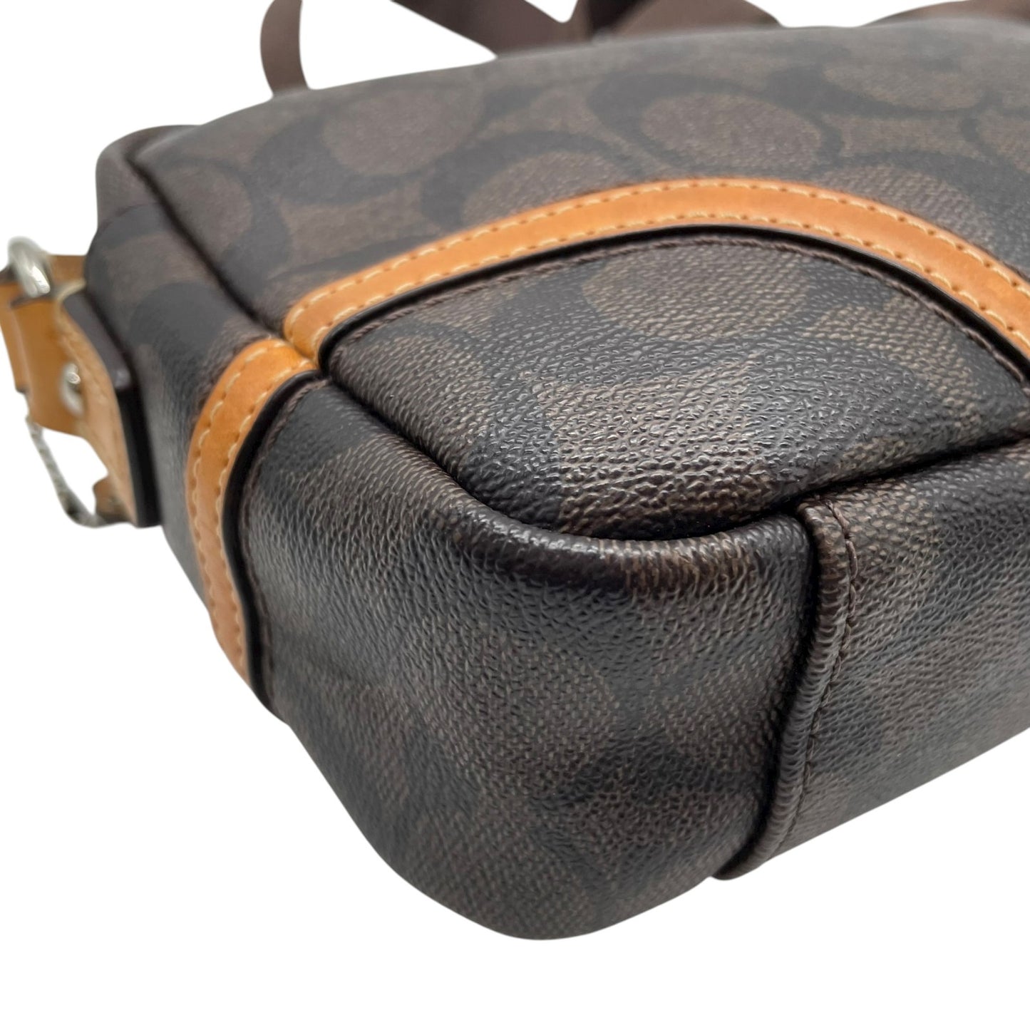 コーチ COACH シグネチャー PVC レザー ショルダーバッグ クロスボディ 茶色 ブラウン キャメル シルバー 3