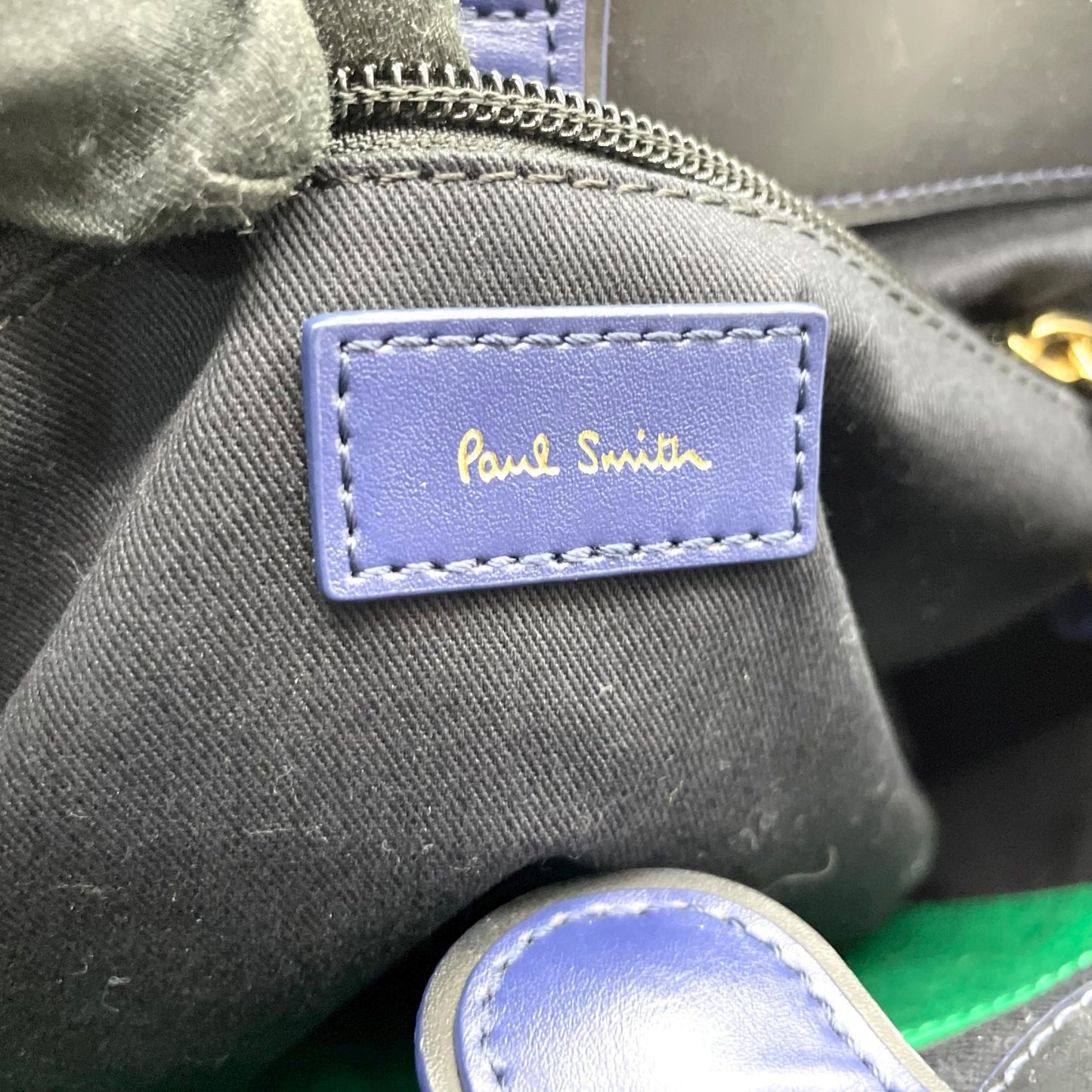 美品 ポールスミス Paul Smith レザー トートバッグ ショルダー 2WAY 紺 ブルー ネイビー 緑 グリーン バイカラー ビジネスバッグ C13