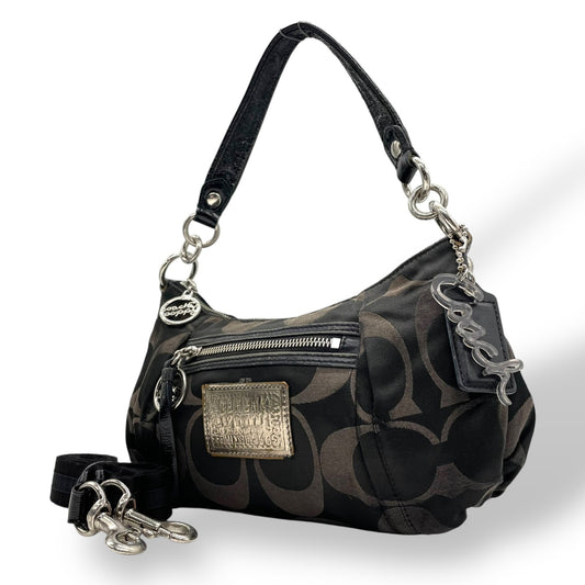 コーチ COACH 2WAY ハンドバッグ ショルダーバッグ ポピー シグネチャー 黒 ブラック キャンバス シルバー金具 手提げ 肩掛け可 斜め掛け可 ロゴ レディース U5