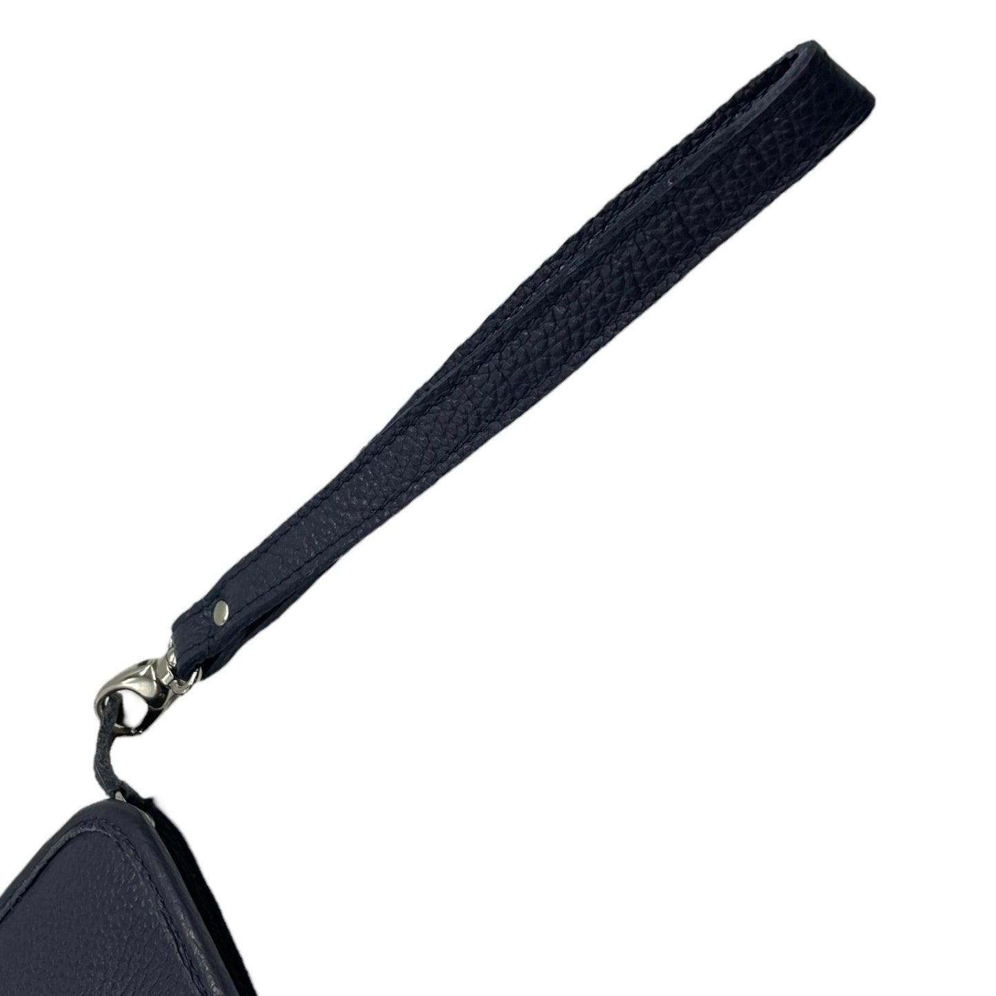 美品 トラモンターノ TRAMONTANO クラッチバッグ セカンドバッグ 紺 ネイビー レザー シボ革 シルバー金具 ストラップ付 メンズ S21