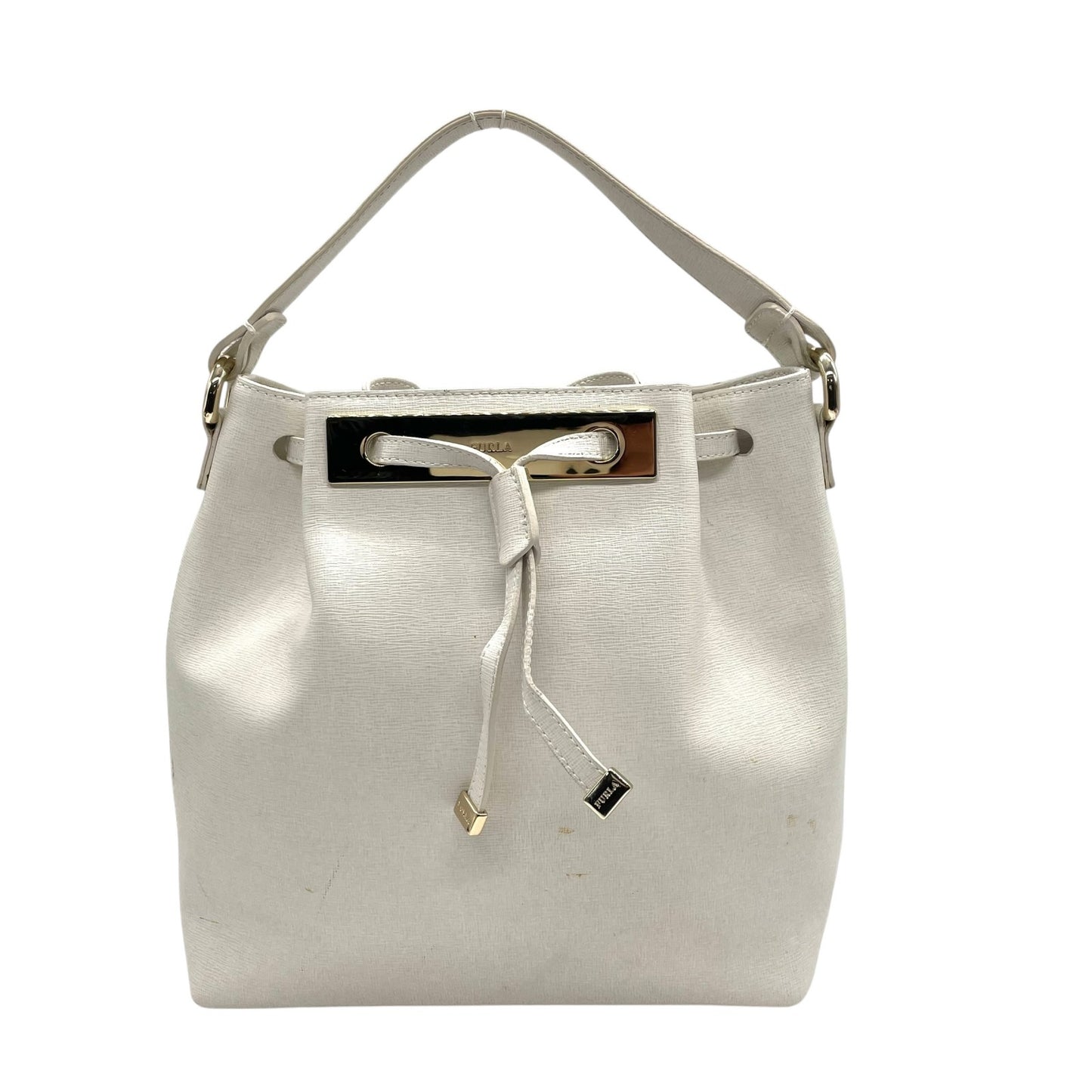 フルラ FURLA 2WAY ハンドバッグ ショルダーバッグ ホワイト 白 レザー 巾着型 ゴールド金具 手提げ 斜め掛け可 レディース T1