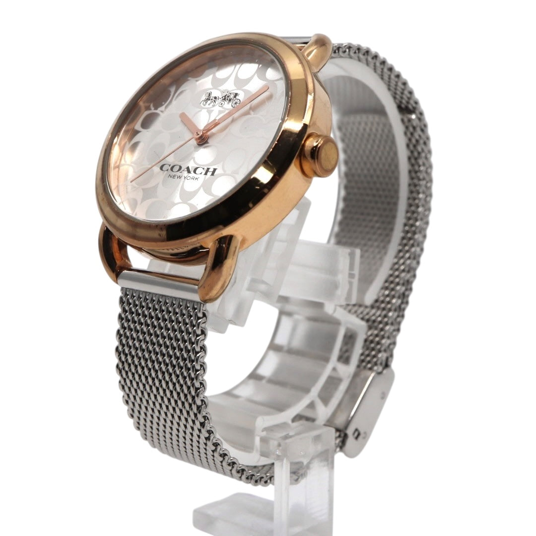 美品 電池交換済 コーチ 腕時計 CA.105.7.95.1319 レディース クオーツ シグネチャー柄文字盤 ピンクゴールド シルバー コンビカラー メッシュベルト エレガント フェミニン ドレスウォッチ クリーニング済み G3