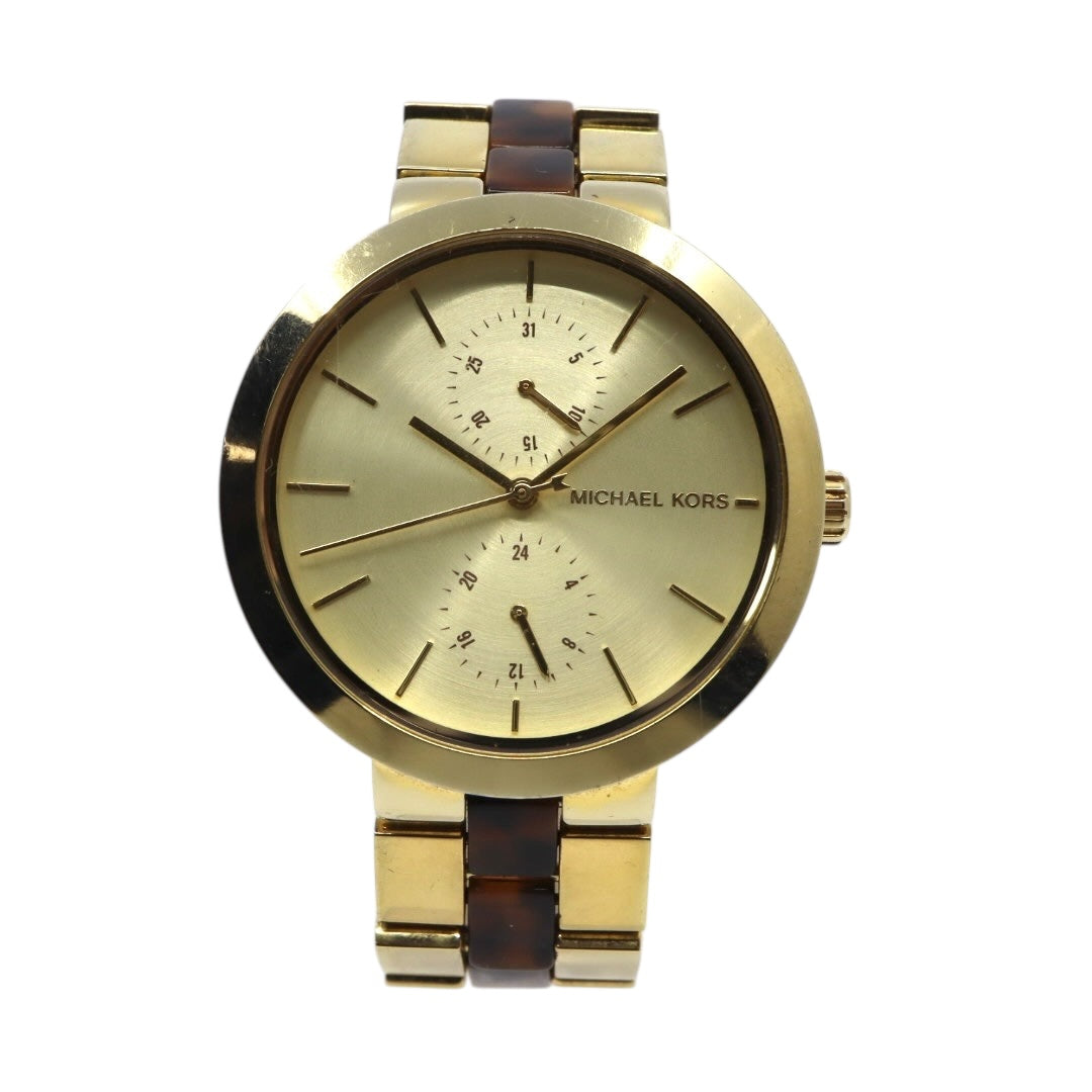 美品 電池交換済 クリーニング済 マイケルコース MICHAEL KORS 腕時計 MK-6471 レディースウォッチ クォーツ ゴールド べっ甲柄 ステンレススチール アナログ マルチファンクション エレガント クラシック ドレスウォッチ 稼働品 G3