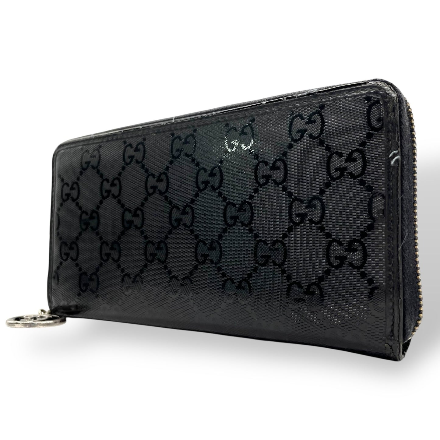 GUCCI グッチ GGインプリメ ラウンドファスナー 長財布 307982 黒 ブラック PVC レザー シルバー金具 メンズ レディース M4