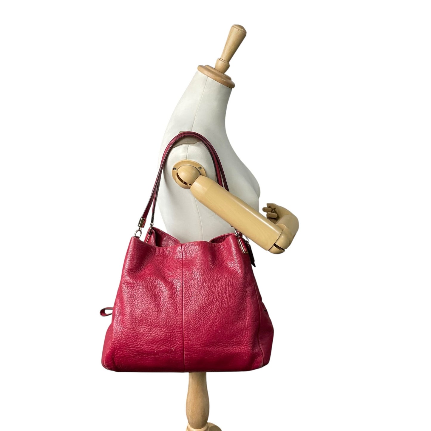 COACH コーチ ハンドバッグ トートバッグ 赤 レッド レザー ゴールド金具 ロゴ チャーム付き 肩掛け可 レディース T4