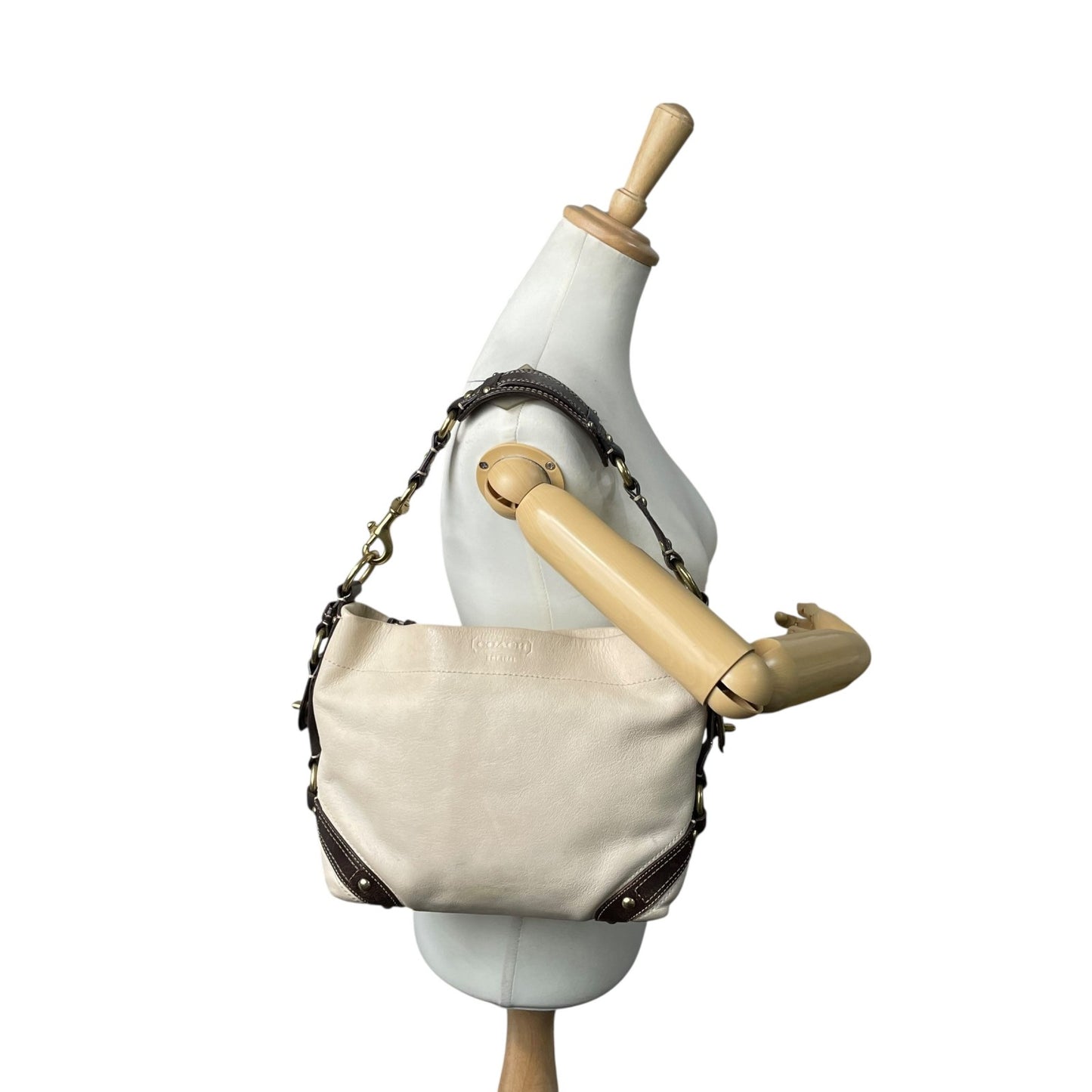 COACH コーチ カーリー ショルダーバッグ ワンショルダー セミショルダー ハンドバッグ レザー アイボリー ブラウン 茶 ゴールド金具 10615 ターンロック ベルト 肩掛け可 レディース T4