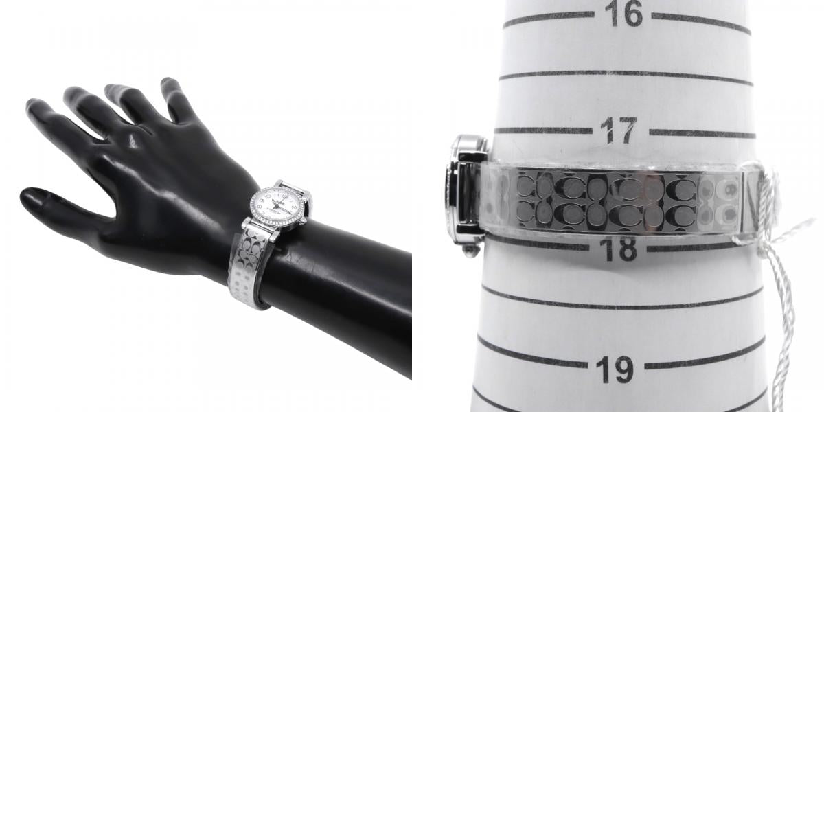 【ほぼ新品／電池交換済】コーチ COACH 腕時計 CA.66.7.95.1489S レディース クオーツ アナログ ラウンド シルバー ラインストーンベゼル シグネチャーブレスレット エレガント フェミニン ドレスウォッチ クリーニング済 G