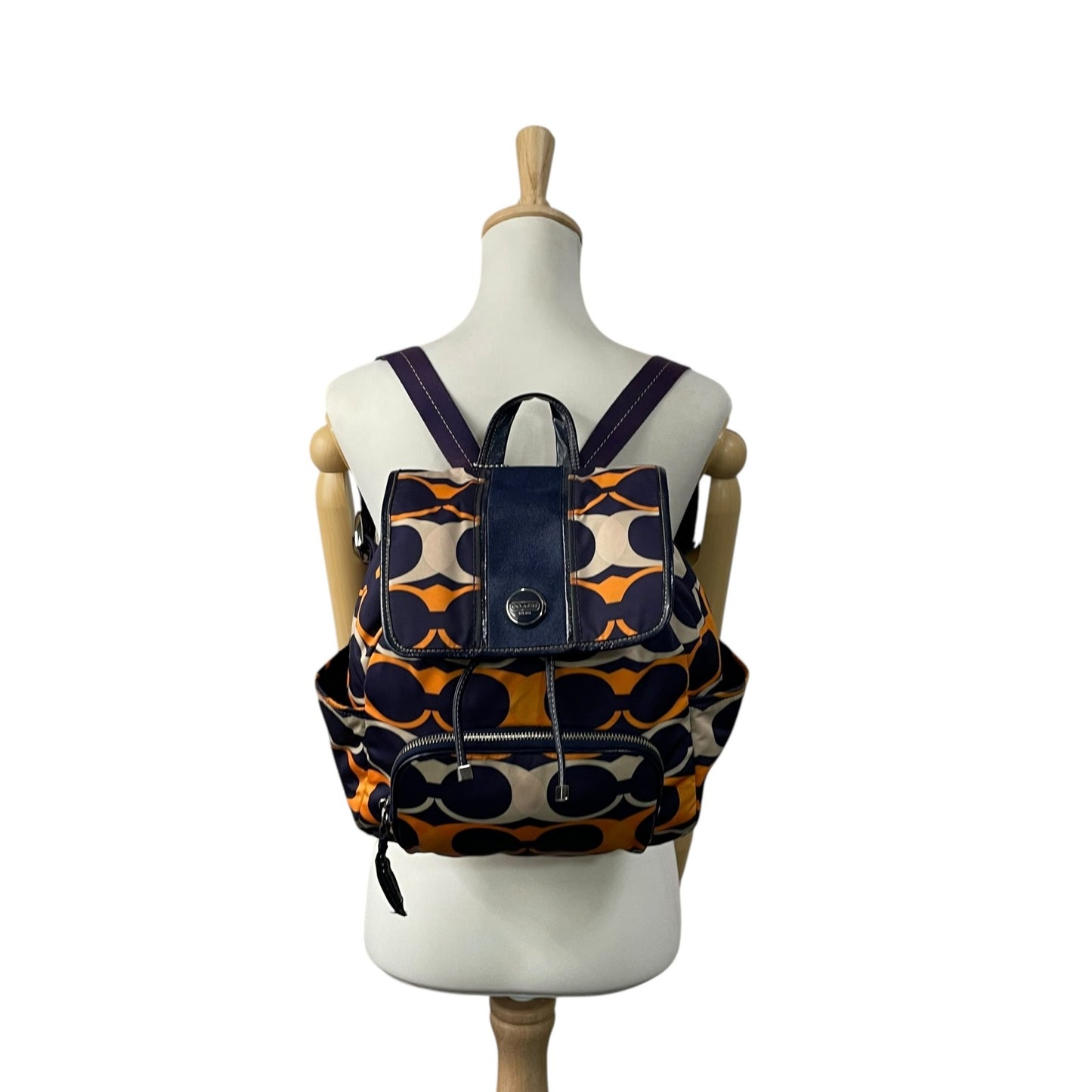 コーチ COACH リュックサック バックパック リュック デイパック F23909 シグネチャー レザー ナイロン 紺 ネイビー オレンジ カジュアル U8