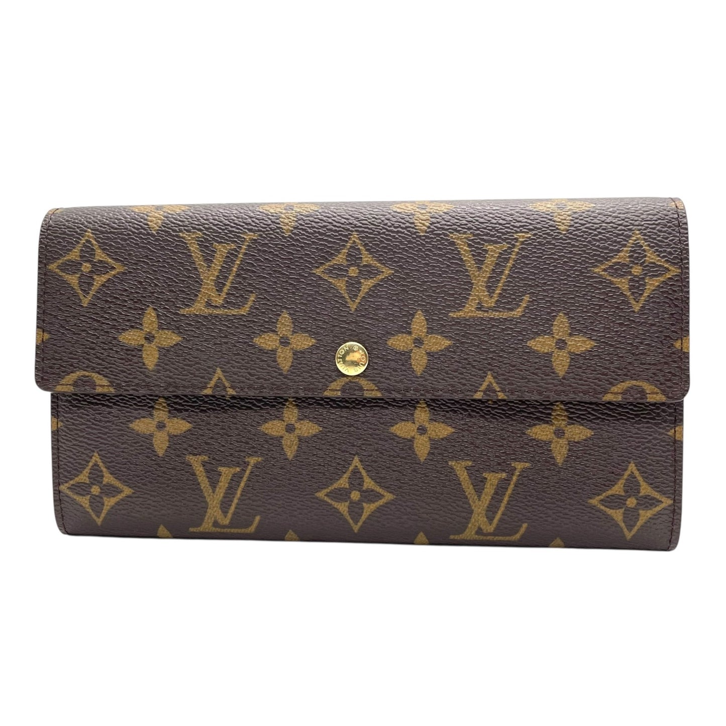 ルイ・ヴィトン LOUIS VUITTON LV モノグラム ポルトフォイユ サラ 長財布 M61734 シリアル刻印 フラップ 茶色 ブラウン 金金具 ゴールド ロゴ金具 W1