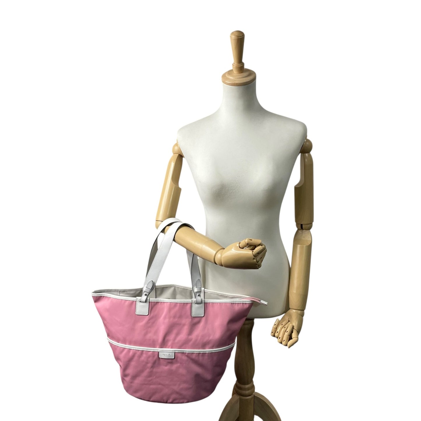 アニエスベー agnès b. VOYAGE トートバッグ ピンク 白 ホワイト ナイロン レザー 大容量 軽量 シンプルデザイン U17