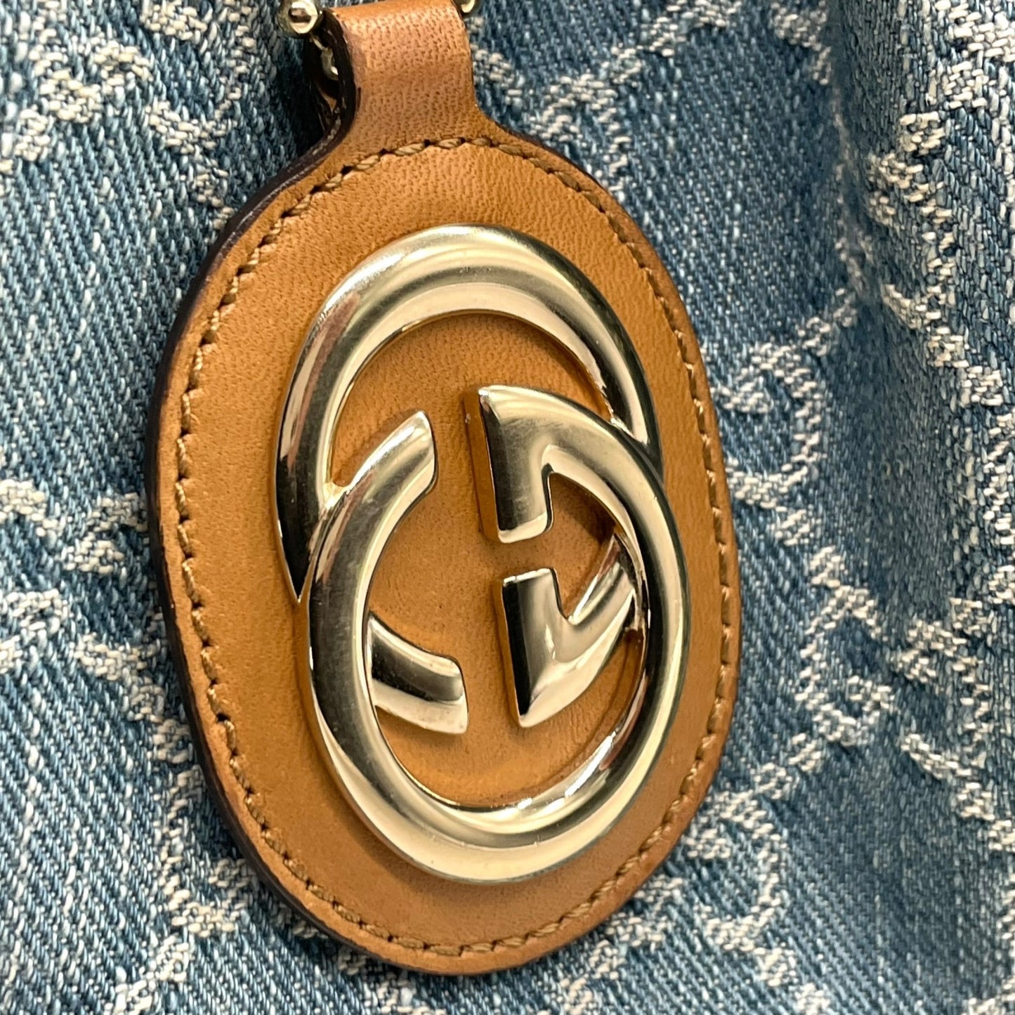 グッチ GUCCI GGデニム GGキャンバス スーキー ハンドバッグ トートバッグ キャンバス×レザー チャーム付 ブルー 青 ブラウン 茶 ゴールド金具 ホーボー Y2K レディース K9