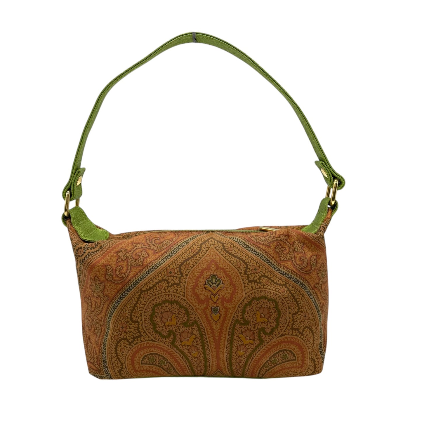 【未使用級】ETRO エトロ ハンドバッグ ミニバッグ アクセサリーポーチ ペイズリー柄 ブラウン グリーン ファブリック レザー ゴールド金具 レディース K11