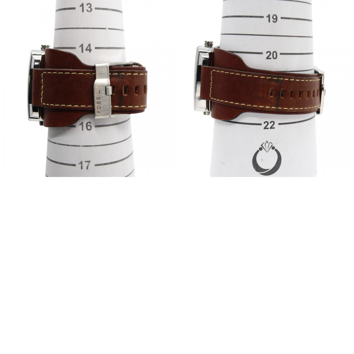 【美品/稼働品】フォッシル 腕時計 JR-9633 アナデジ ウッド調文字盤 カフレザー ワイドベルト ブラウン シルバー メンズ クオーツ ヴィンテージ レトロ 個性的 デザインウォッチ ストリート カジュアル G9