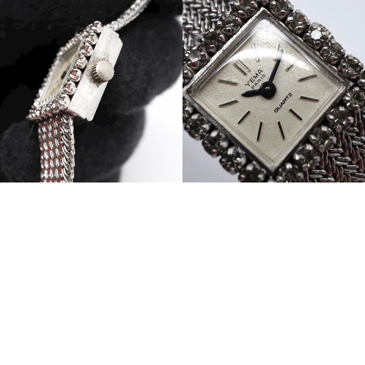 【美品/電池交換済】イエマ YEMA 腕時計 P7307 レディース スクエア ラインストーンベゼル クオーツ シルバー メッシュベルト ブレスレット ジュエリーウォッチ ドレスウォッチ アンティーク ビンテージ クラシック エレガント G10