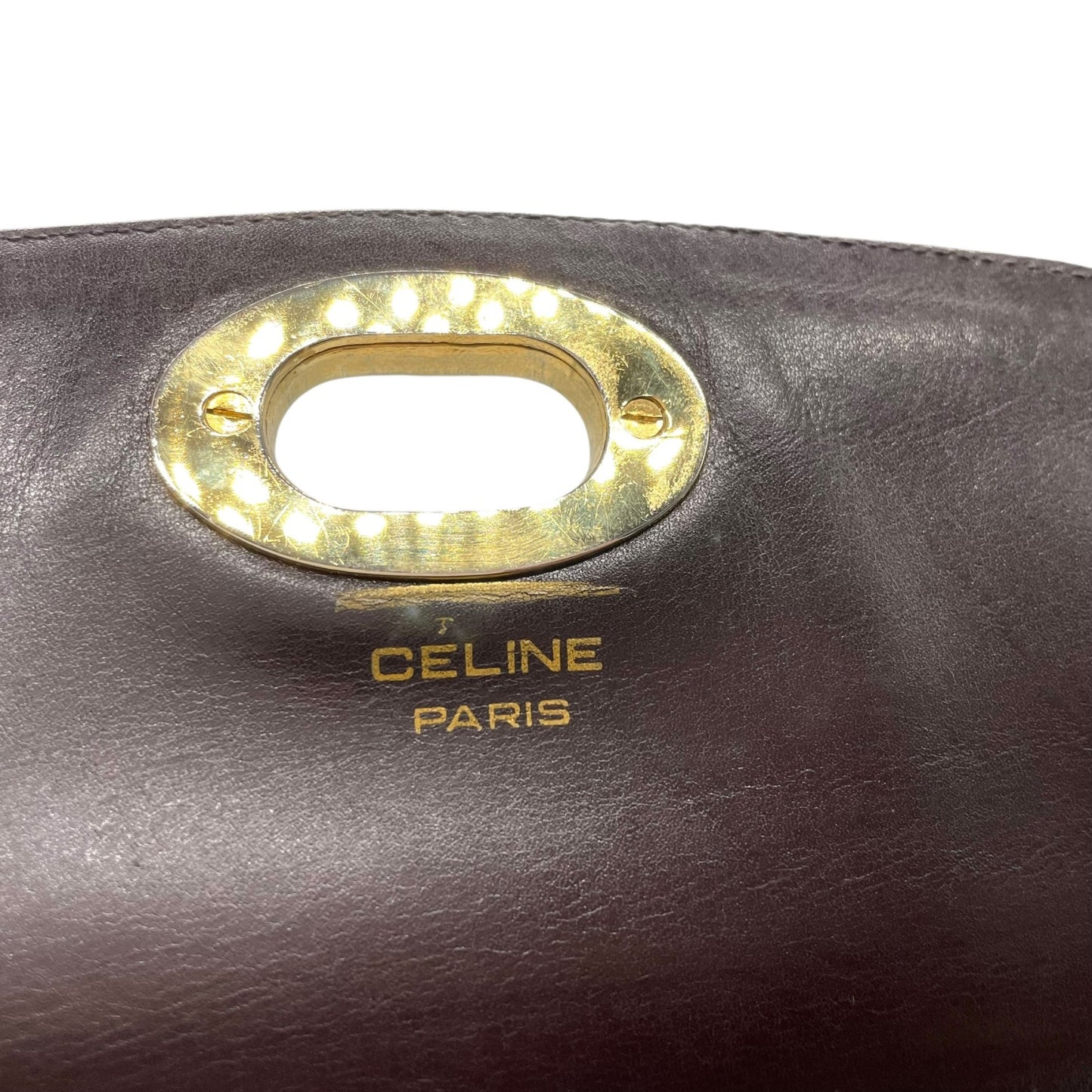 Authentic CELINE C Macadam Turnlock Handbag Canvas Leather Brown Gold Hardware Women