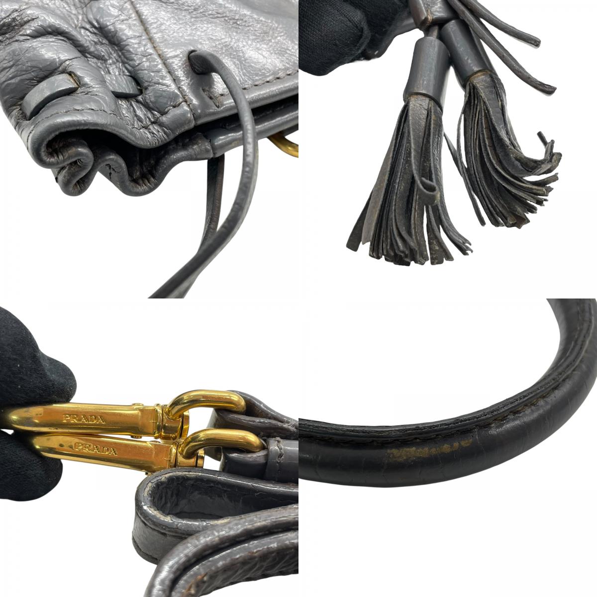 Authentic PRADA 2WAY Handbag Shoulder Bag Leather Gold Hardware Triangular Logo Dark Gray Women's Crossbody