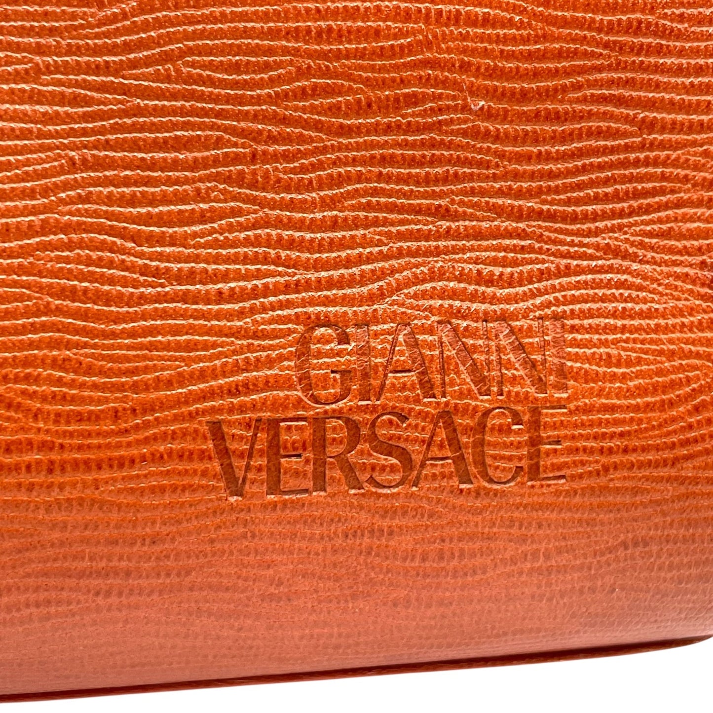 Excellent Authentic Gianni Versace 2WAY Handbag Shoulder Bag Leather Brown Orange Gold Hardware Crossbody Ladies