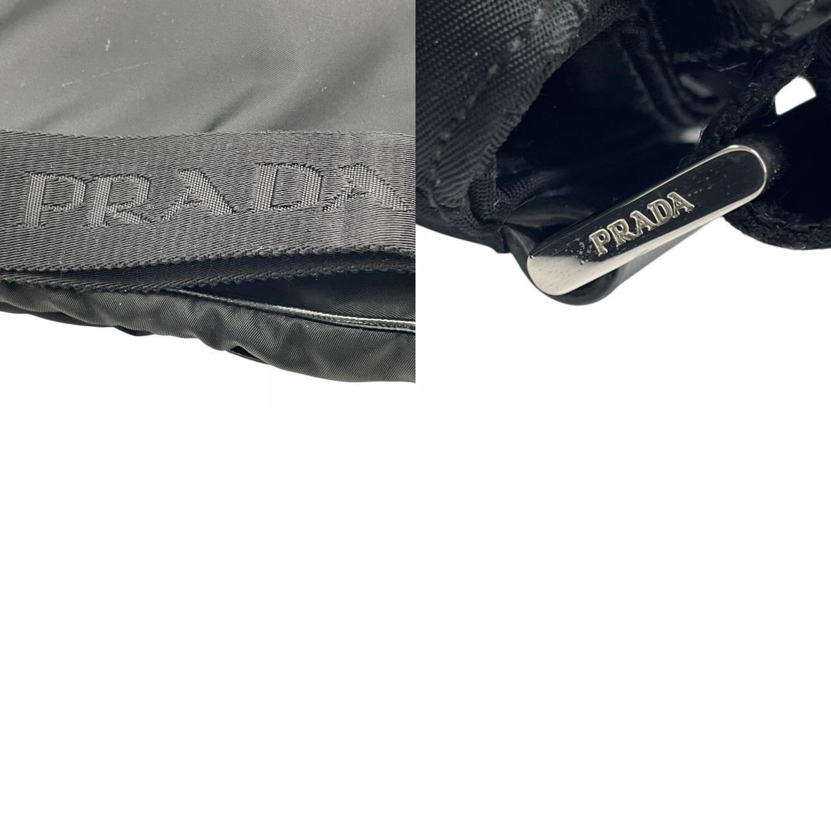 Authentic PRADA Black Shoulder Bag Triangular Logo Plate Nylon Leather Silver Hardware Adjustable Strap Men's Women's