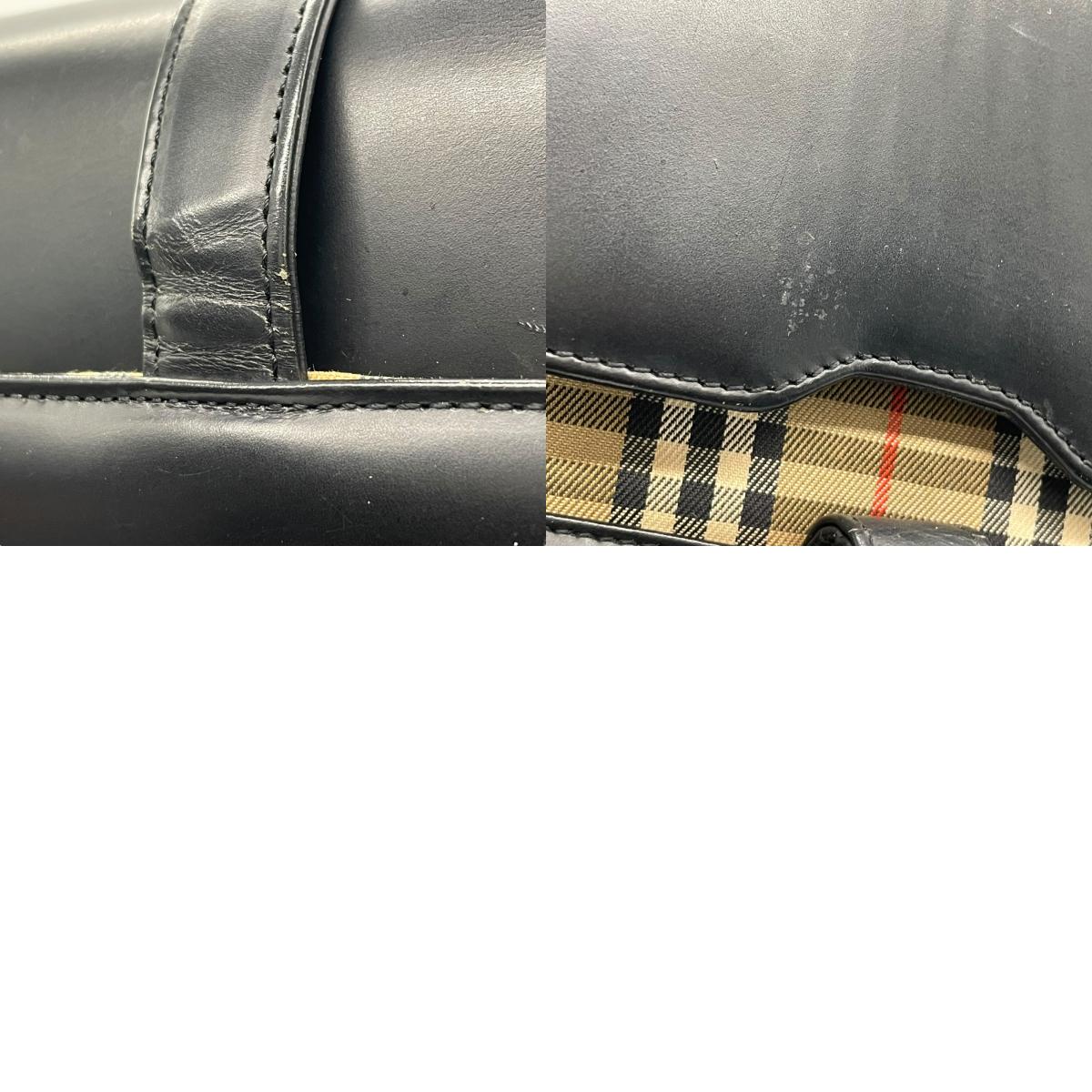 Authentic BURBERRY Black Nova Check Shadow Horse Leather Handbag Shoulder Bag Silver Hardware Women's Flap Closure