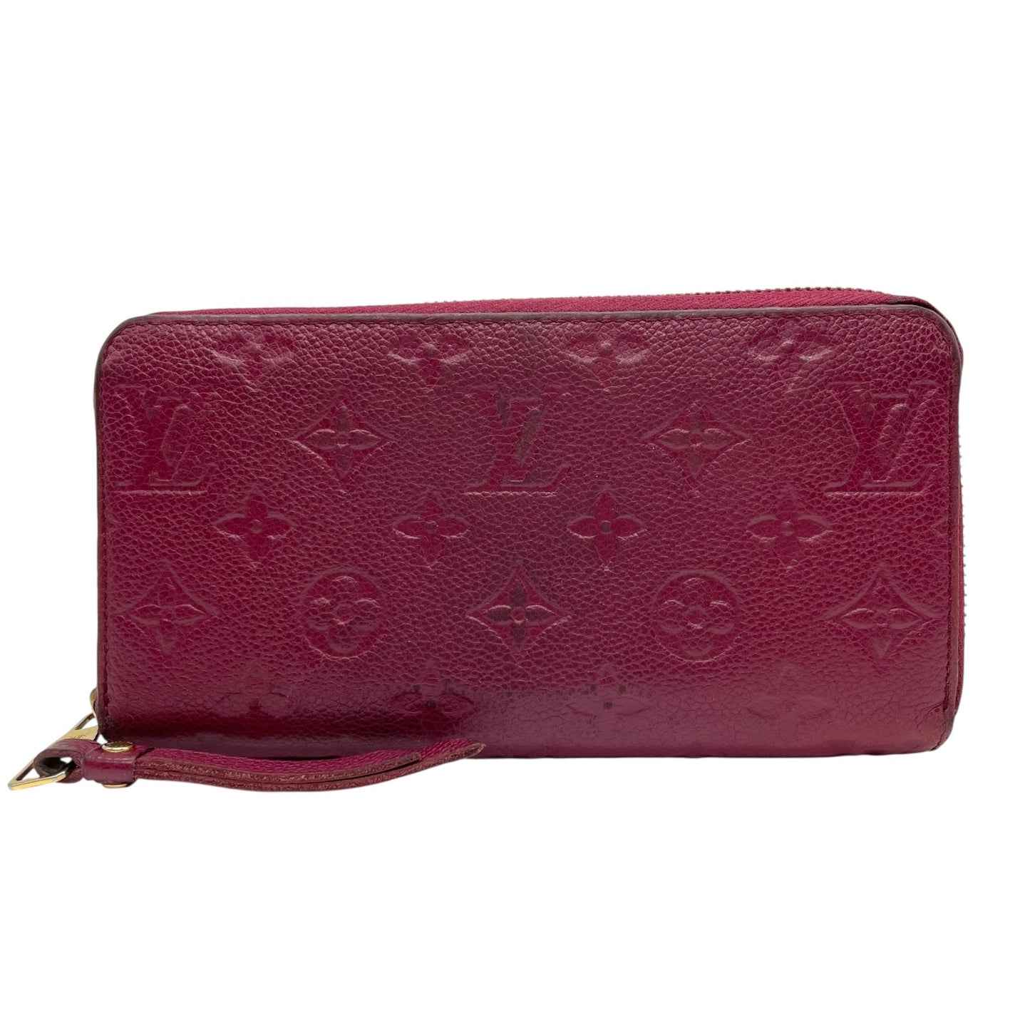 LOUIS VUITTON ルイヴィトン モノグラム アンプラント ジッピーウォレット M60549 レザー 赤紫 パープル系 レザン ラウンドファスナー ゴールド金具 レディース W3