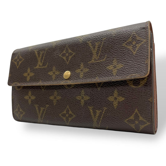 LOUIS VUITTON ルイヴィトン モノグラム ポシェット ポルトモネ クレディ 長財布 二つ折り ファスナー M61726 茶 ブラウン PVC レザー メンズ レディース W3