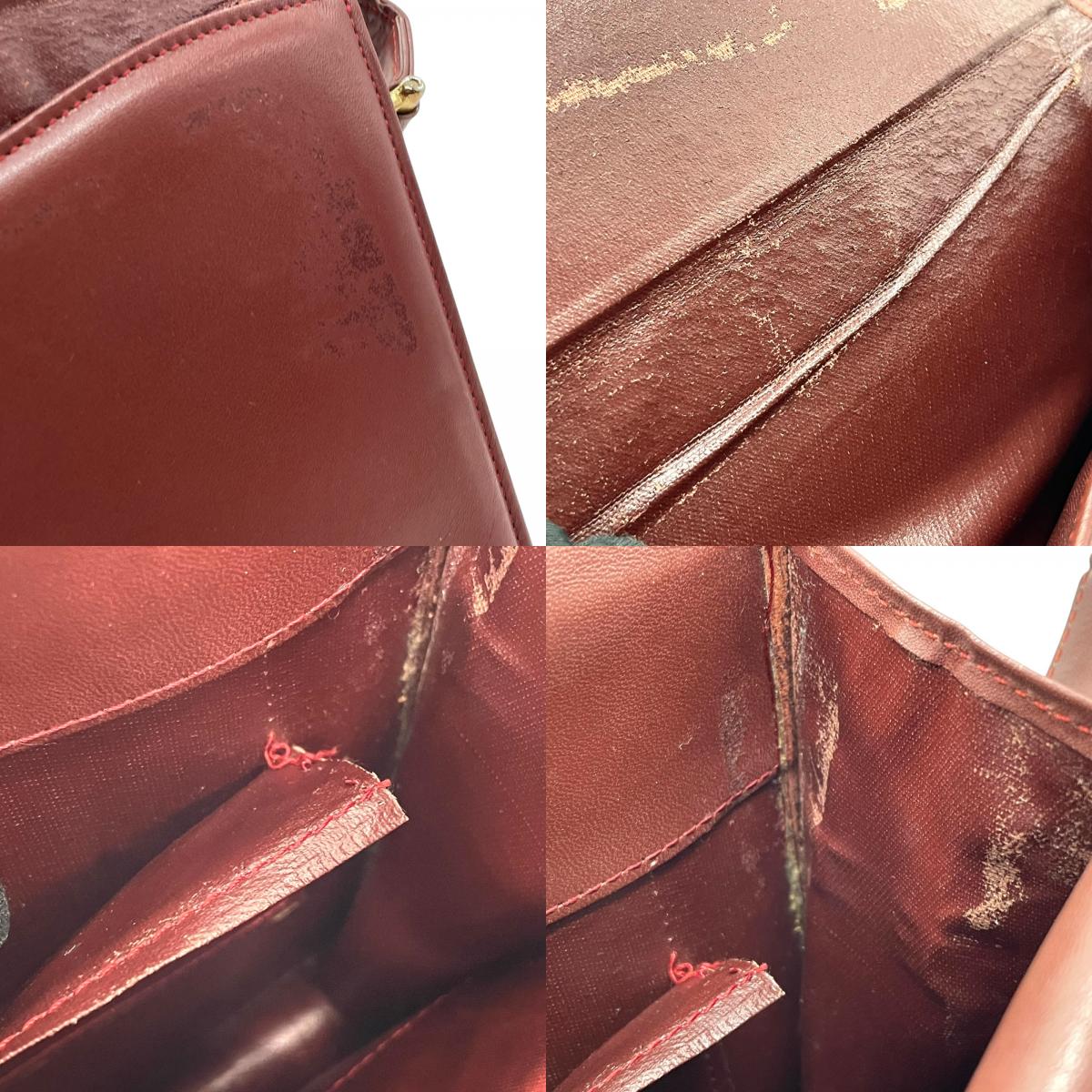 Cartier カルティエ マストライン ショルダーバッグ 赤 ボルドー ワインレッド レザー ゴールド金具 肩掛け可 斜め掛け可 2Cモチーフ マストドゥカルティエ ヴィンテージ レディース E2